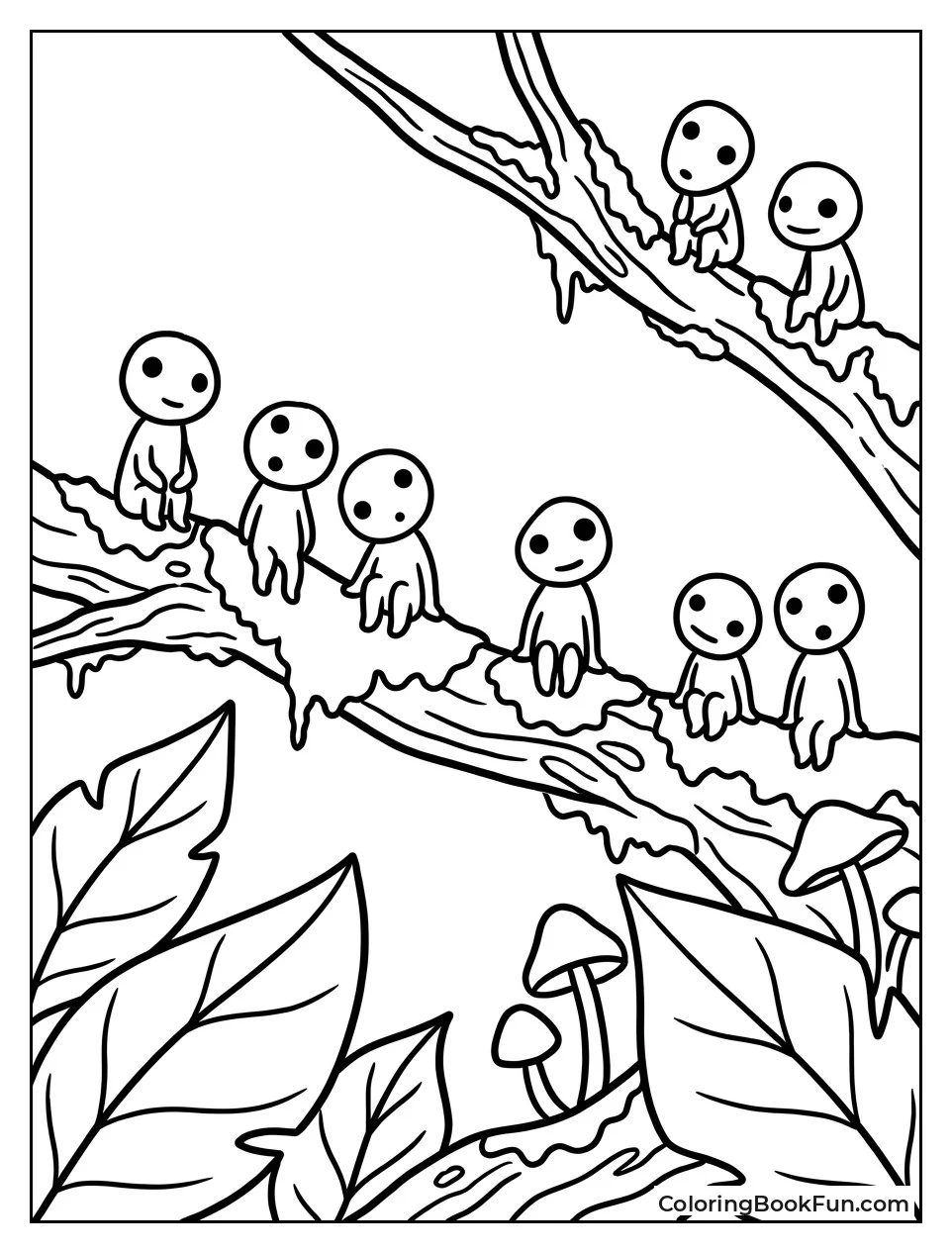 Kodama Sitting on Mossy Branches
