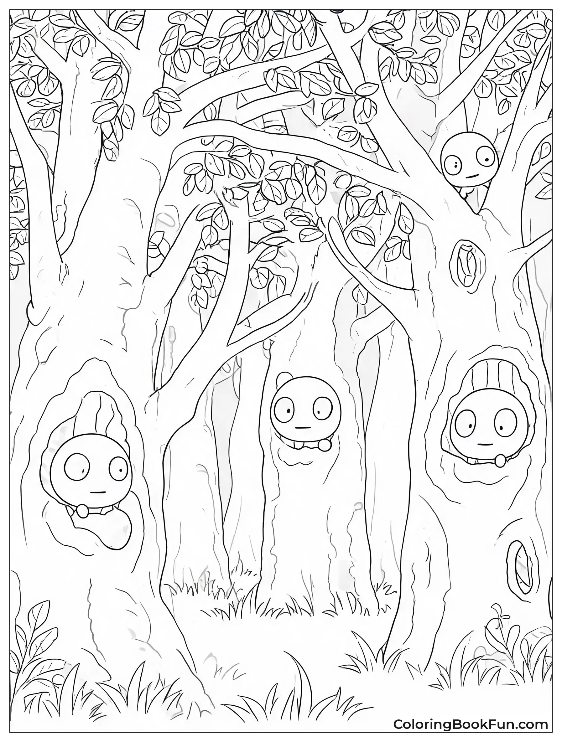Kodama Peeking from Forest Trees