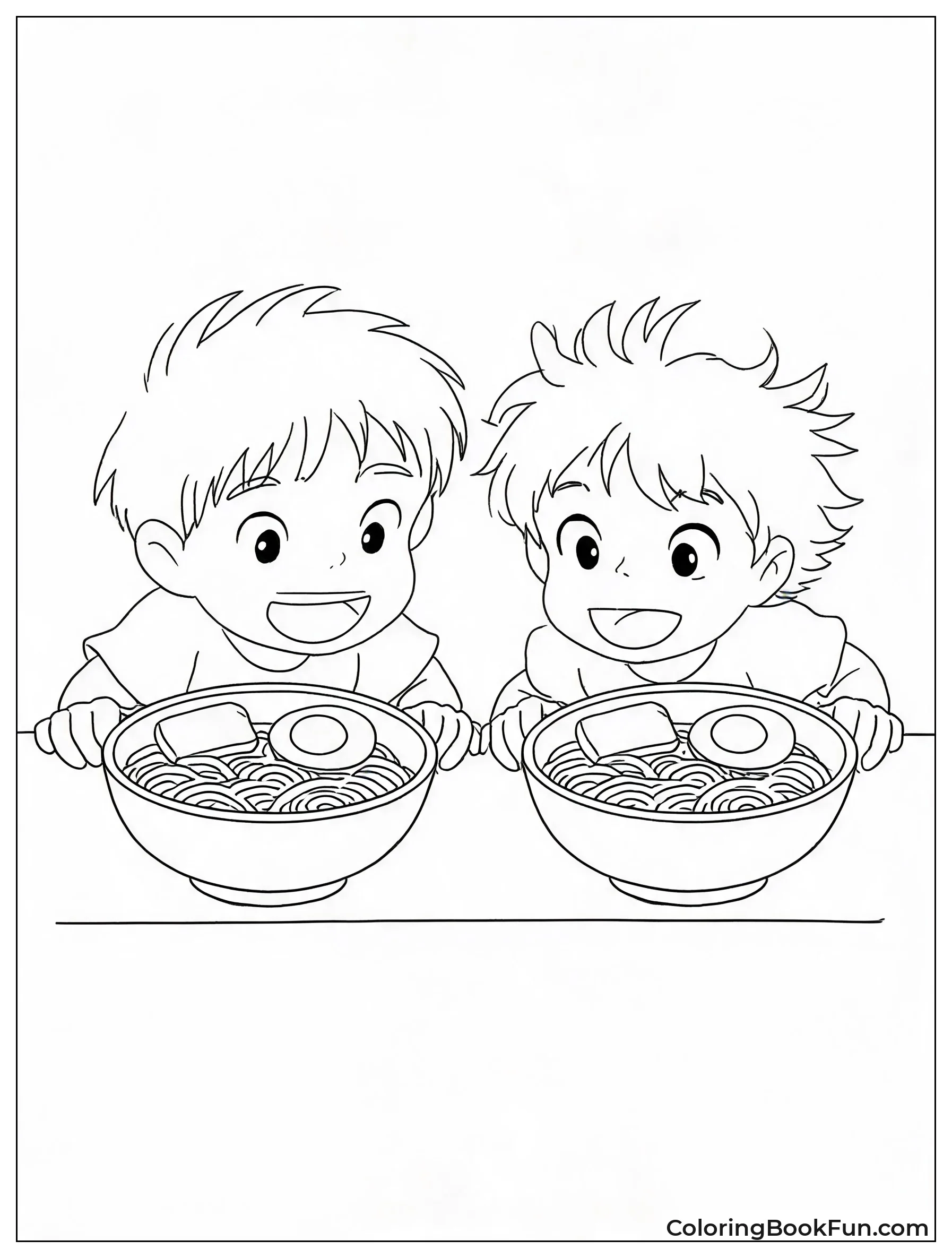 Ponyo and Sosuke Looking at Ramen
