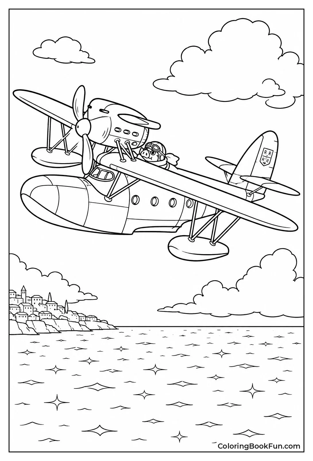 Red Seaplane Flying Over Sea