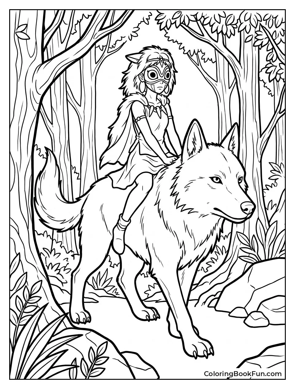 San Riding Wolf Through Forest