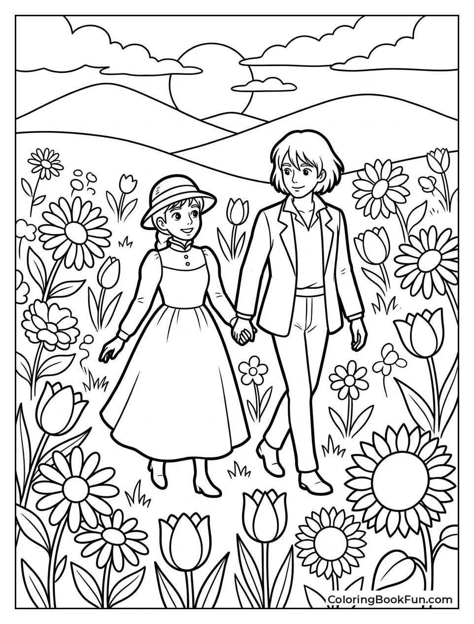 Howl and Sophie Walking in Meadow