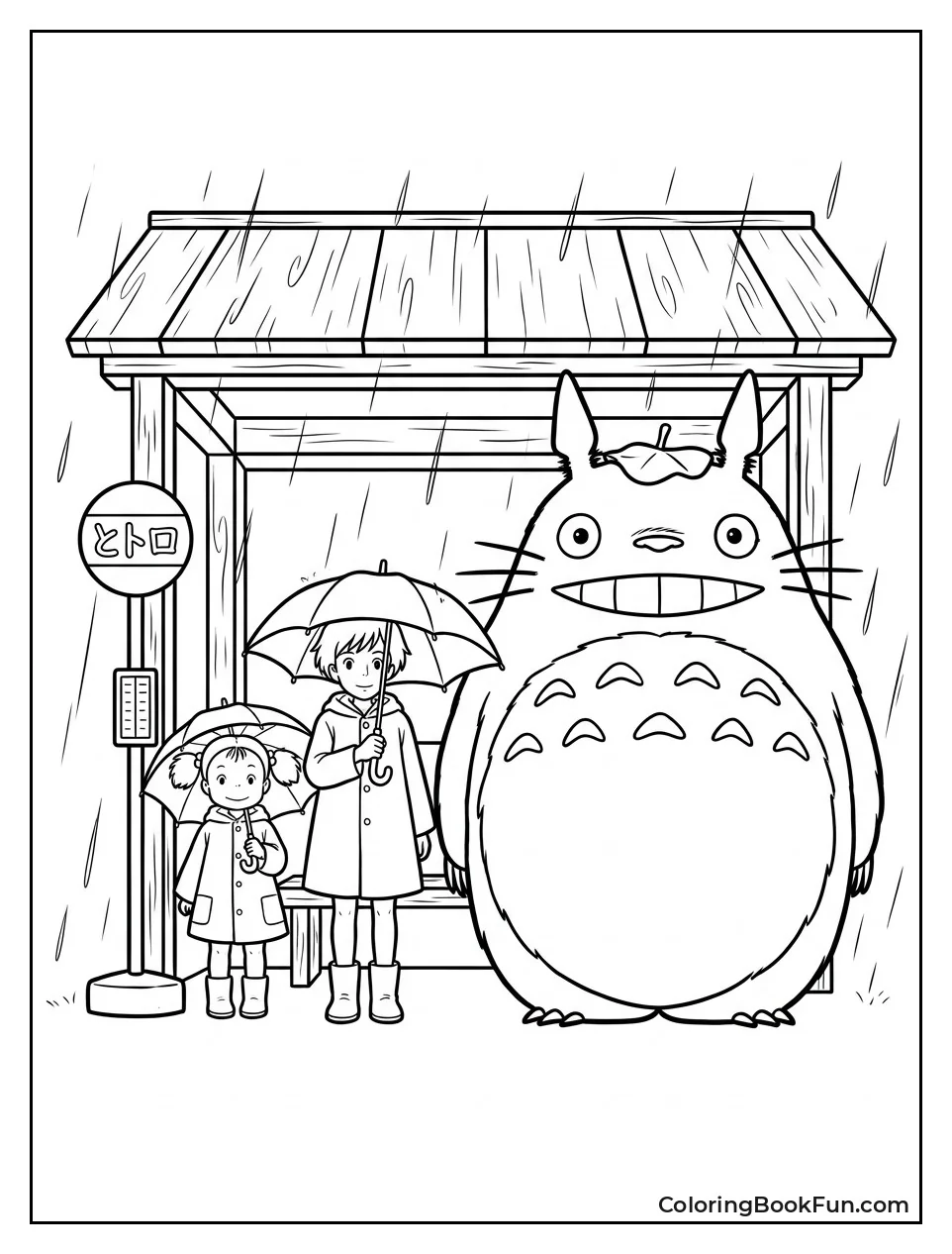 Kids Waiting with Totoro in Rain
