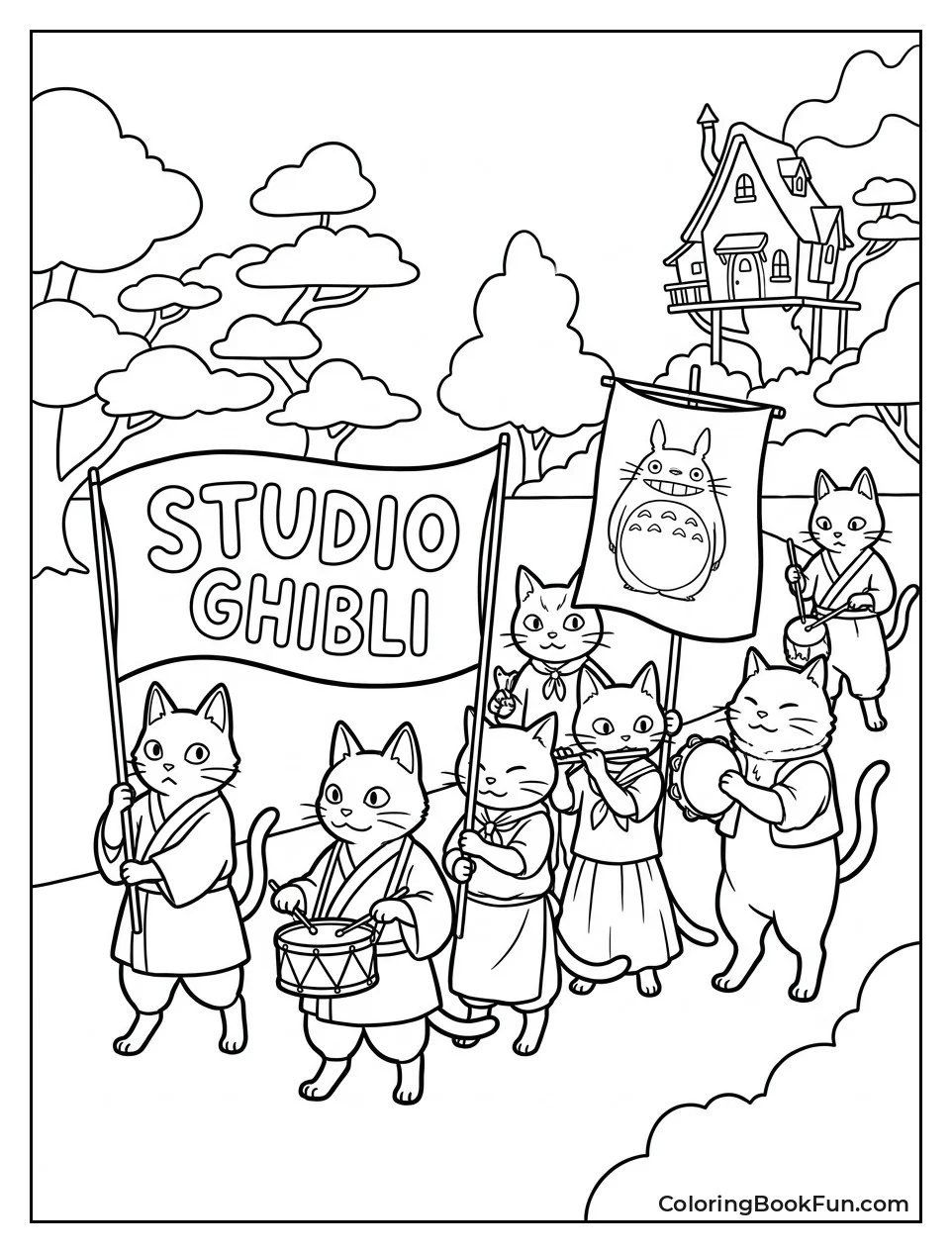 Cats Marching in Whimsical Parade