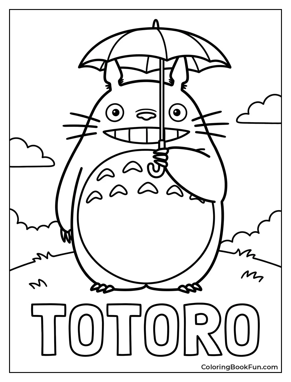 Totoro Smiling with Leaf Umbrella