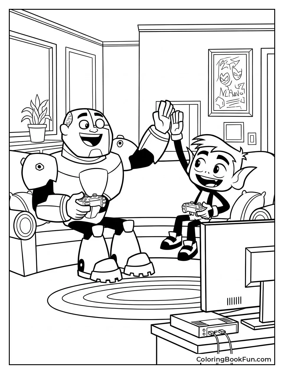 Cyborg And Beast Boy High Five