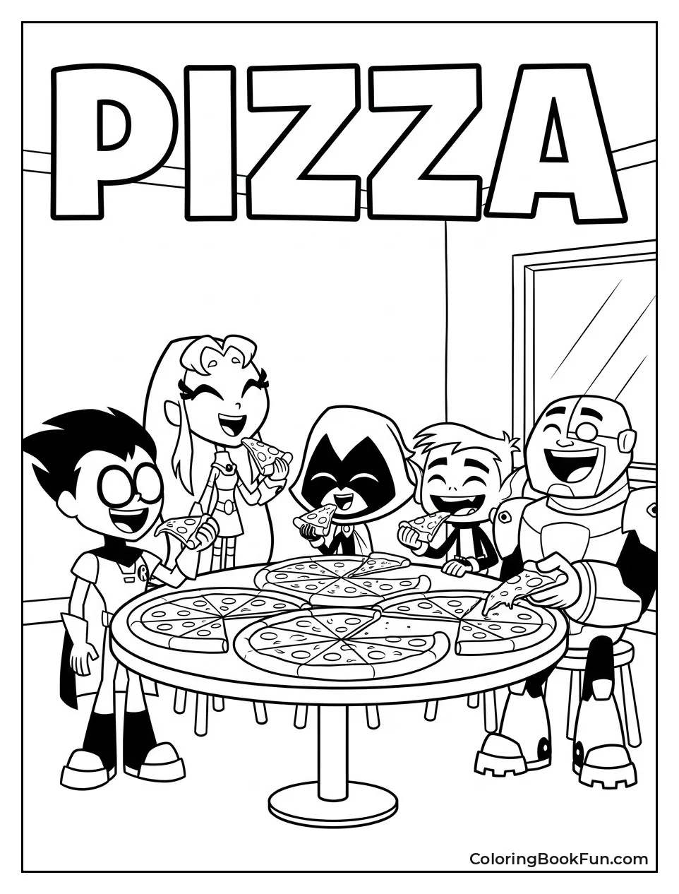 Titans Eating Huge Pizza Together