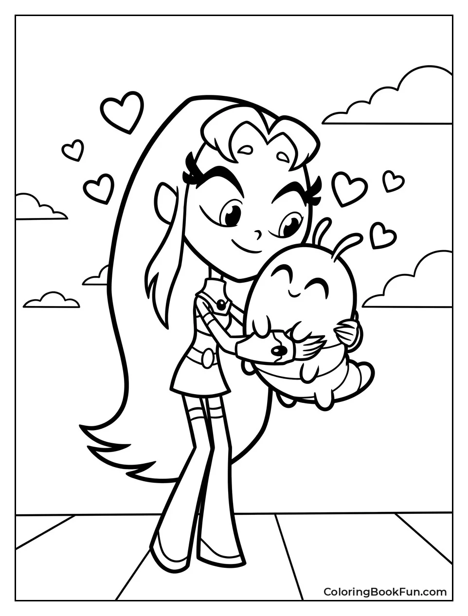 Starfire Hugging Her Pet Silkie