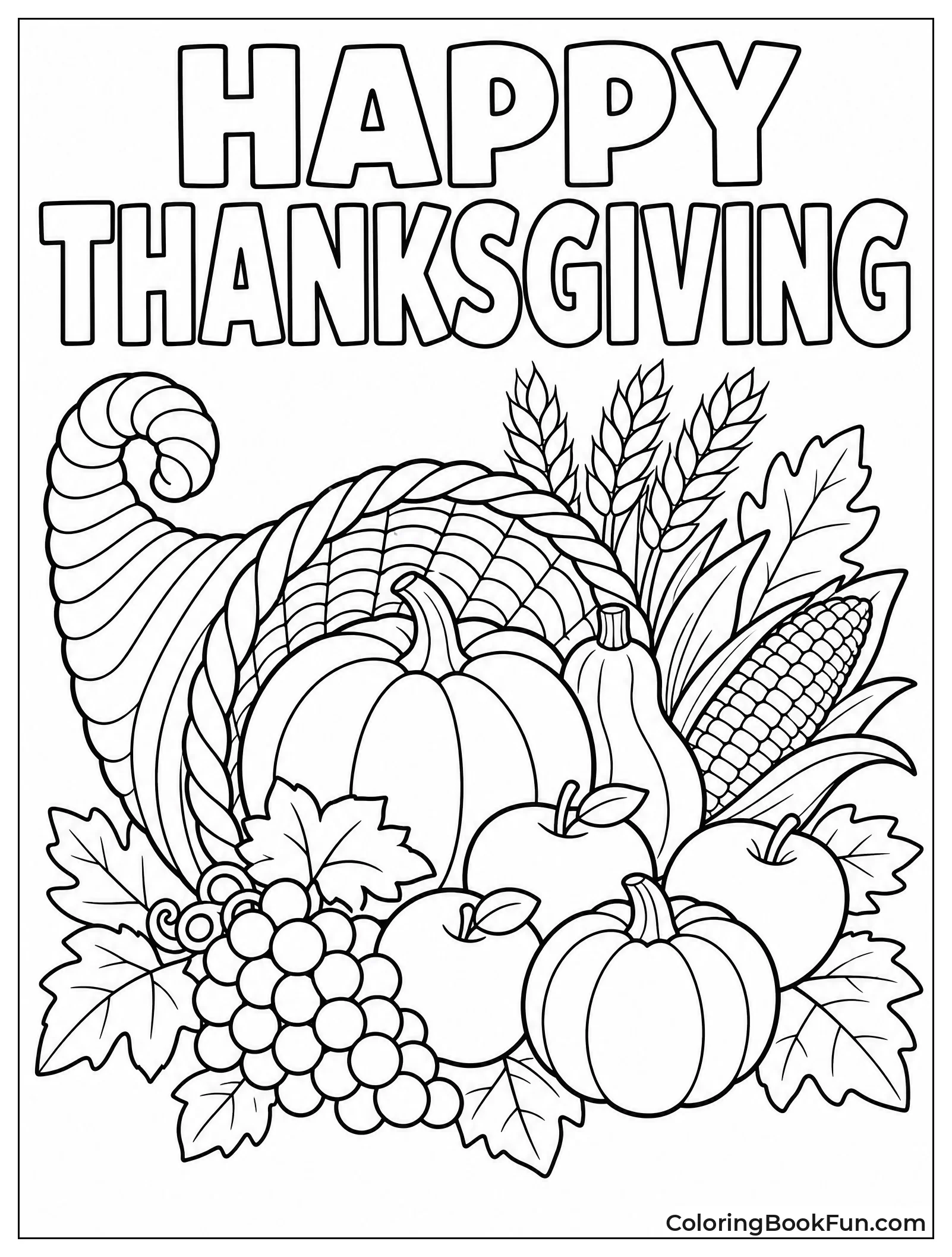 Thanksgiving Cornucopia Overflowing with Harvest Items