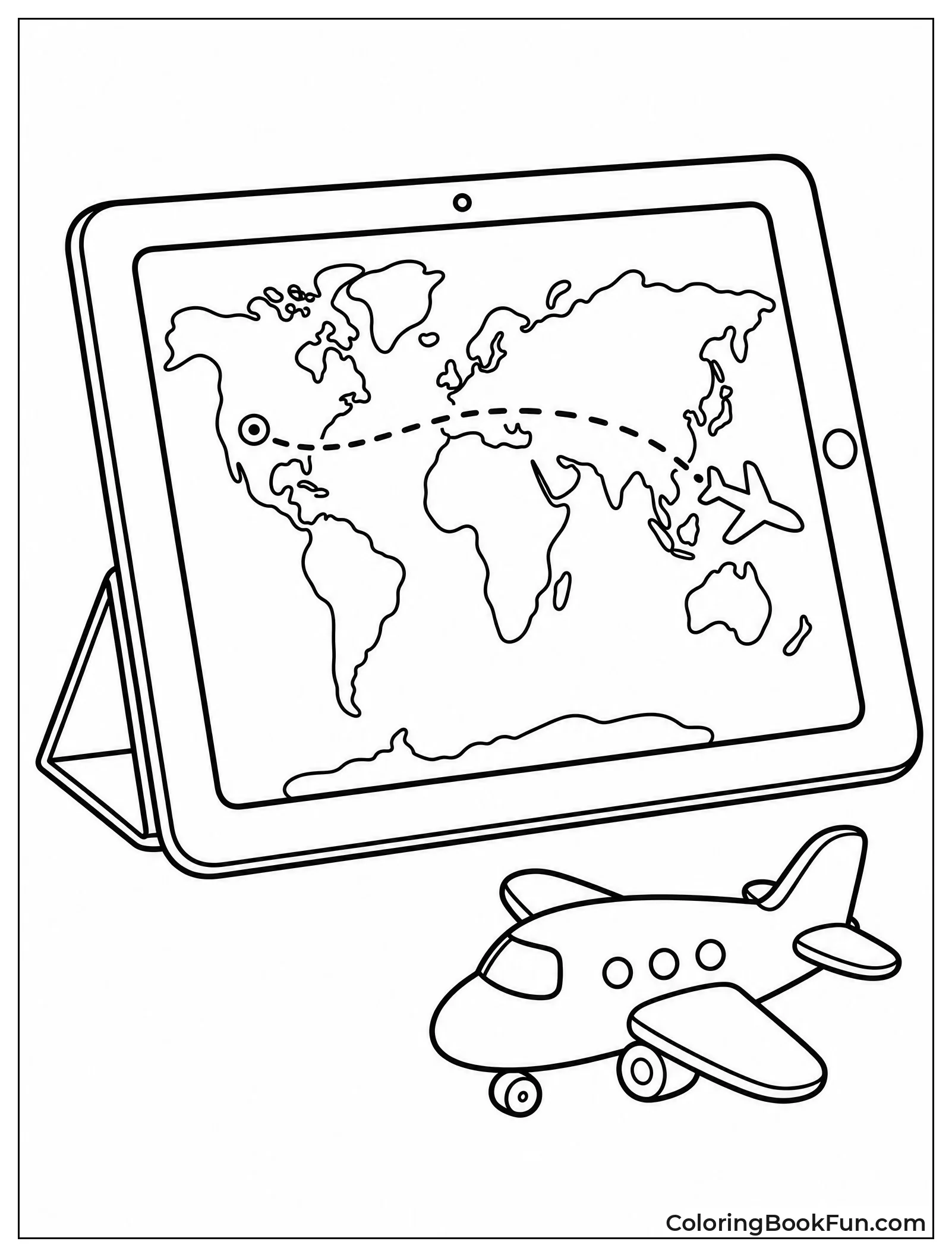 iPad Displays World Map With Airplane