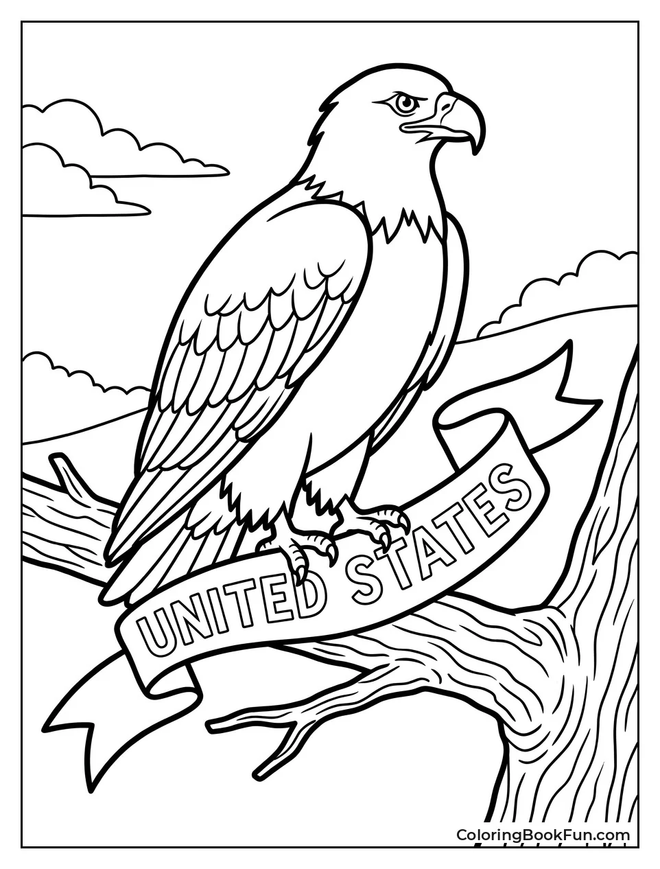 Eagle Perched Holding Flag Banner
