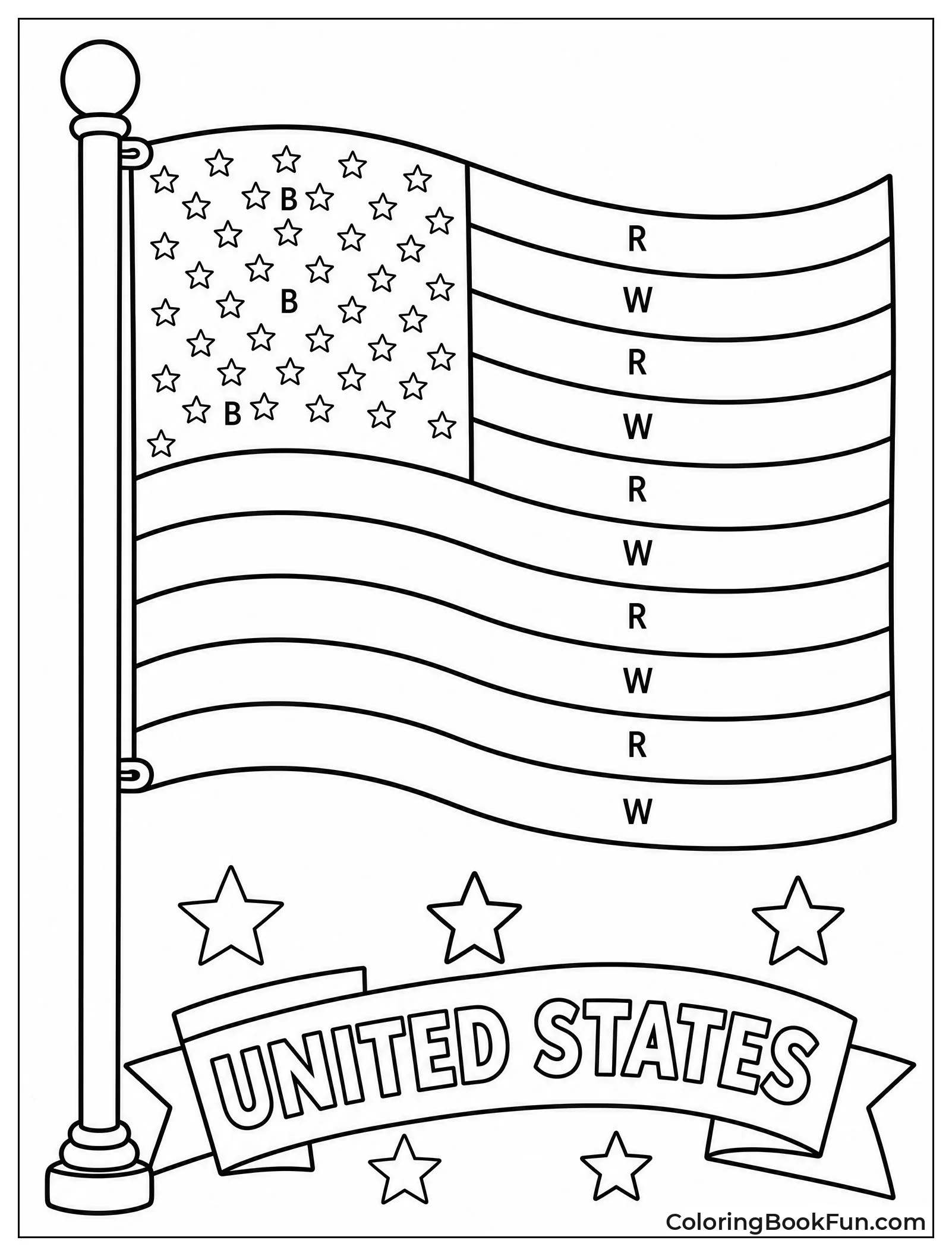 Flag with Letters for Coloring