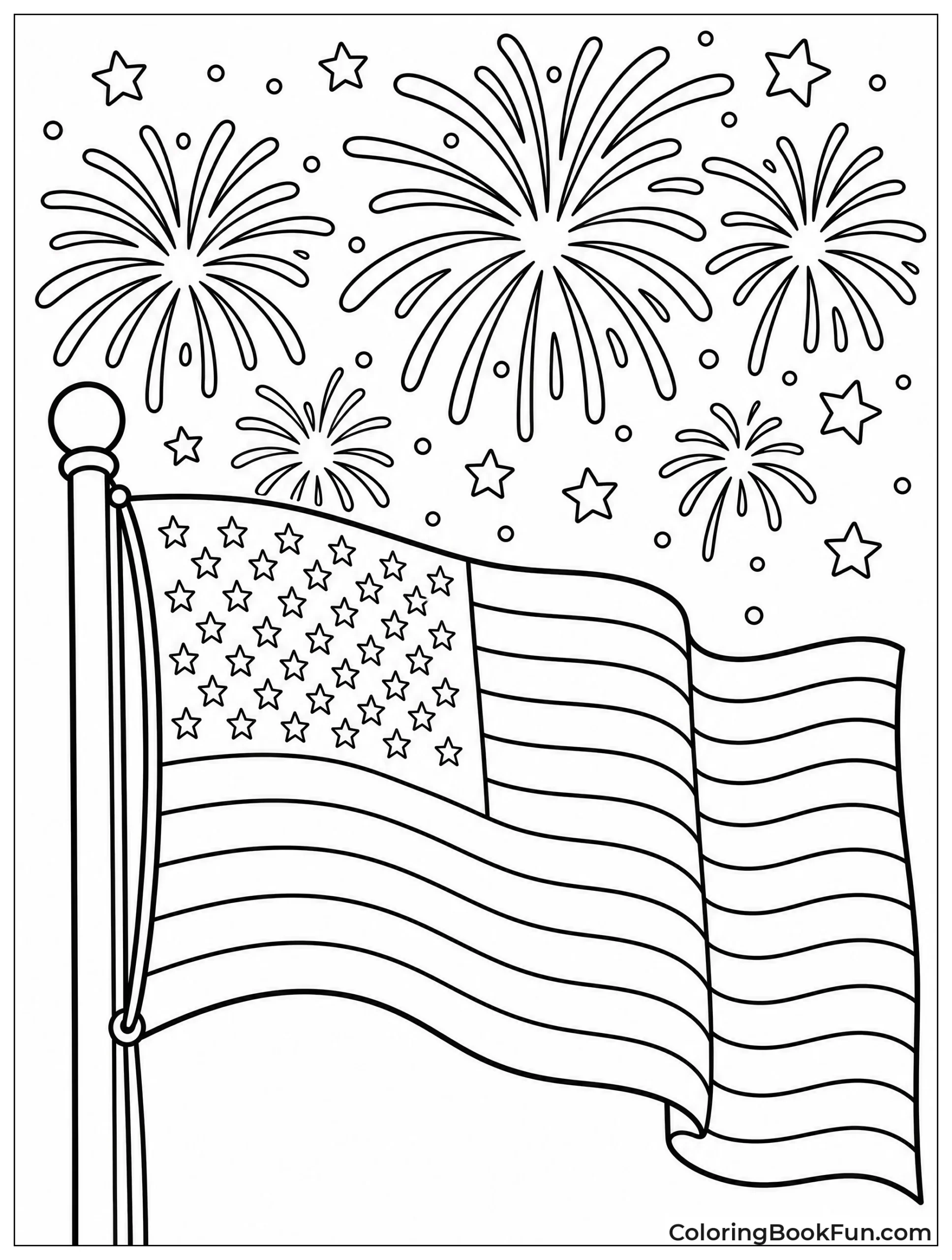 Fireworks Bursting over Waving Flag