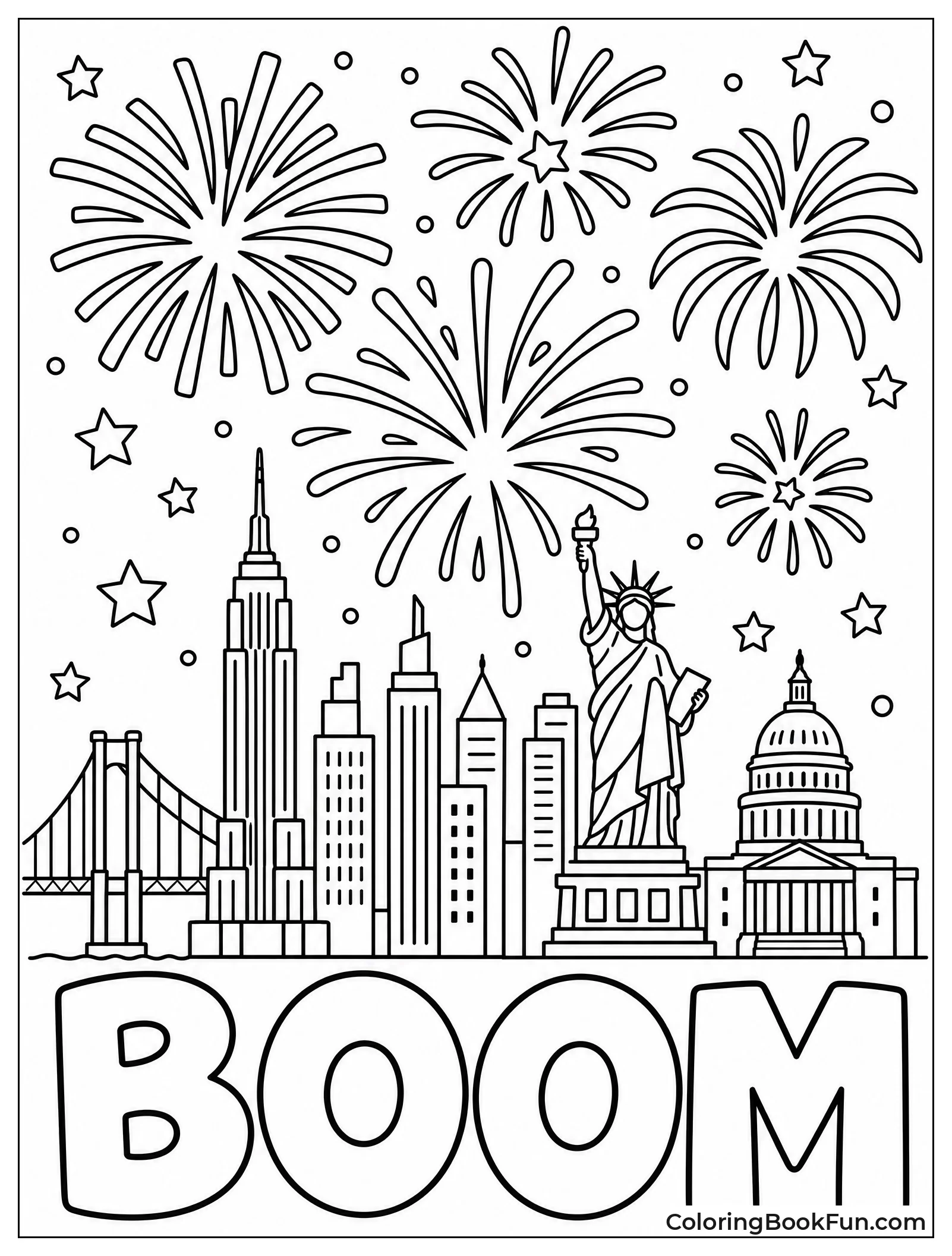 Colorful Fireworks over City