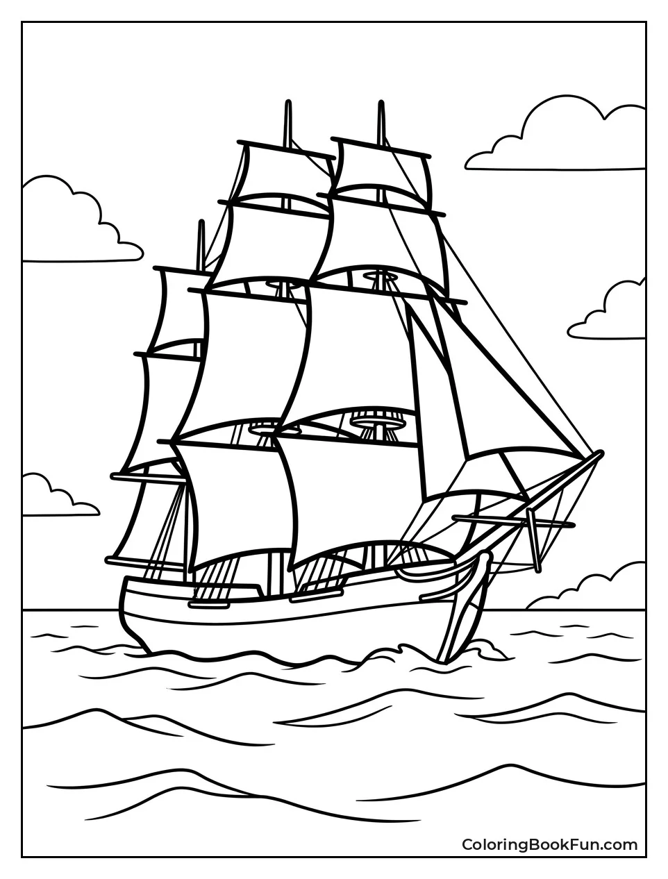 Mayflower Sailing Ship on Waves