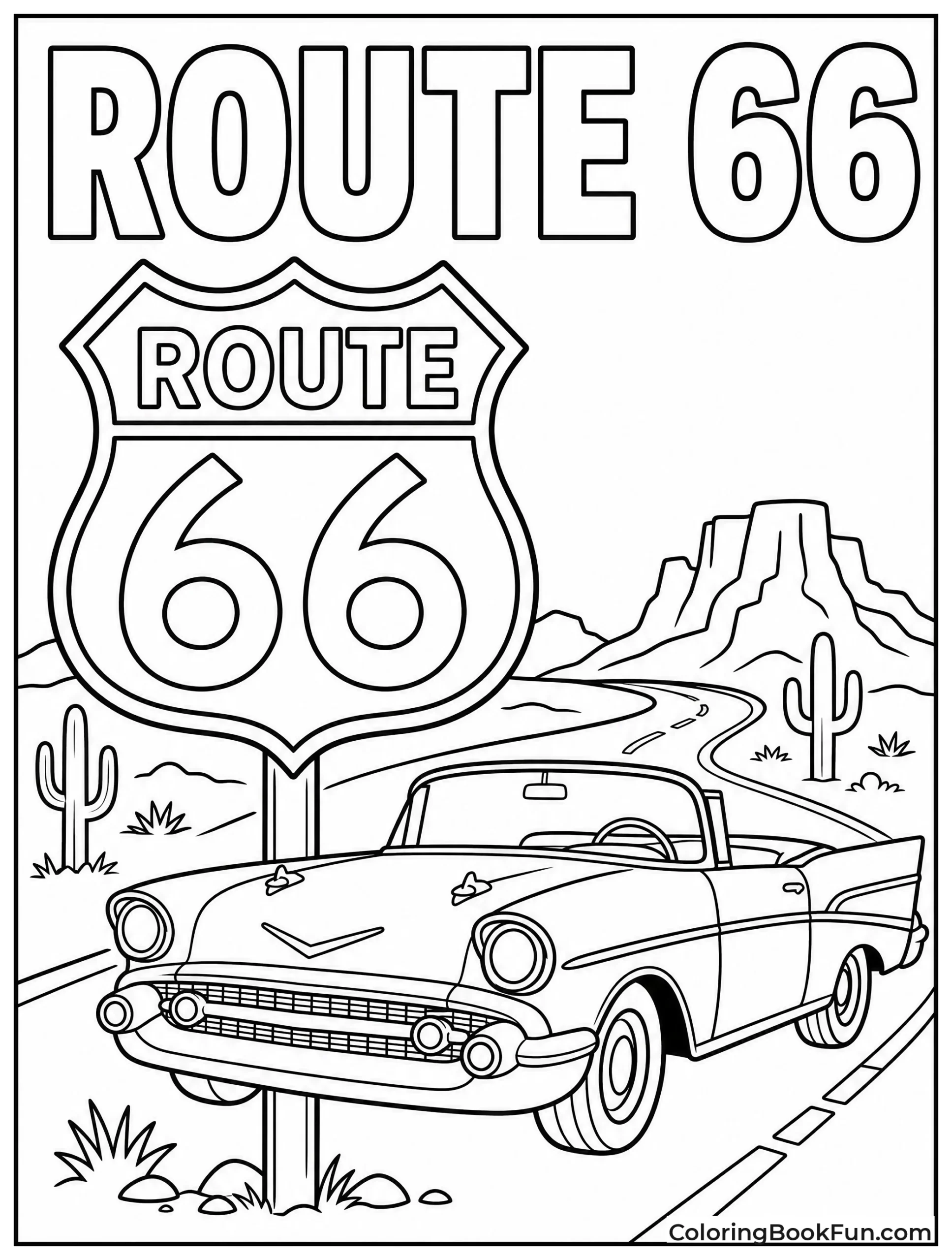 Route 66 Sign and Car