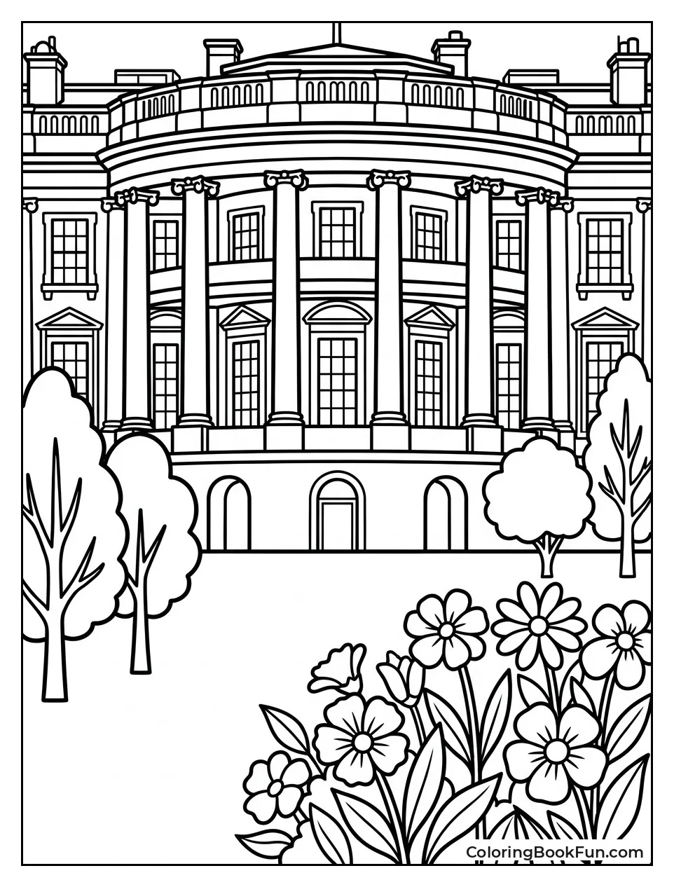 White House with Flowers in Front