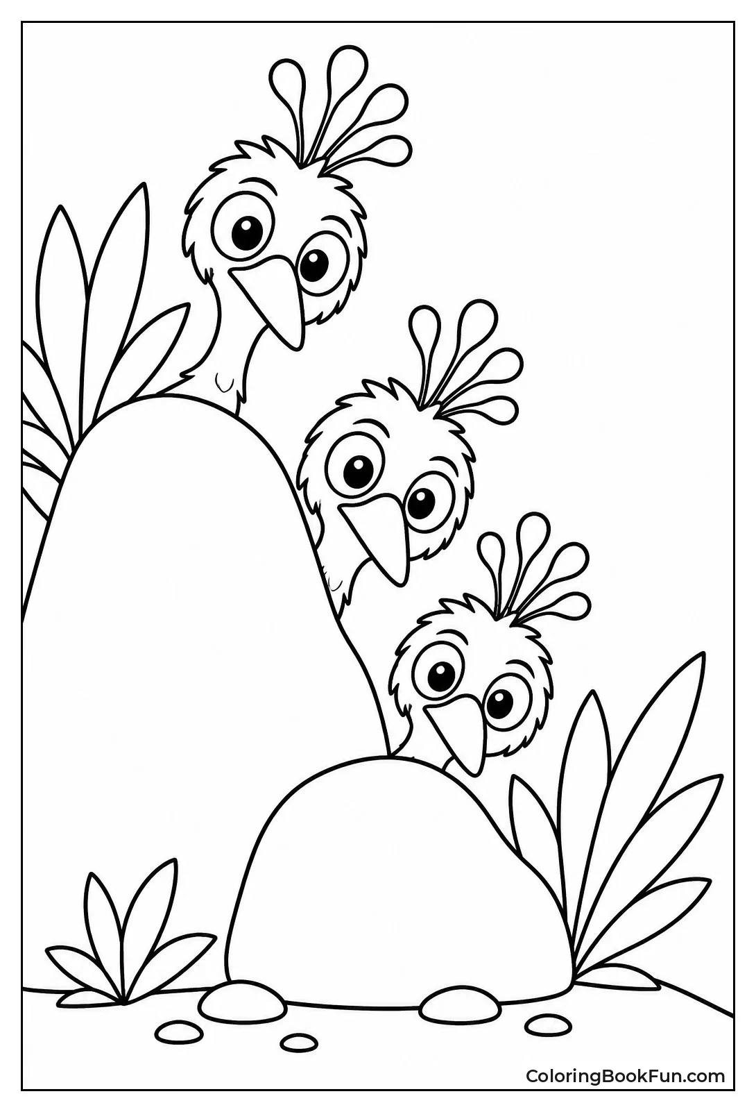 Baby Birds Peek From Rocks