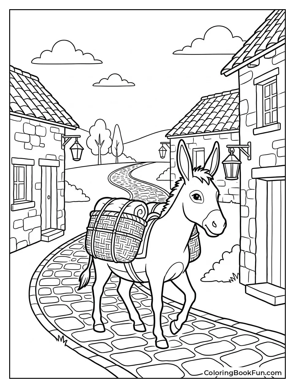 Donkey Travels Through Village