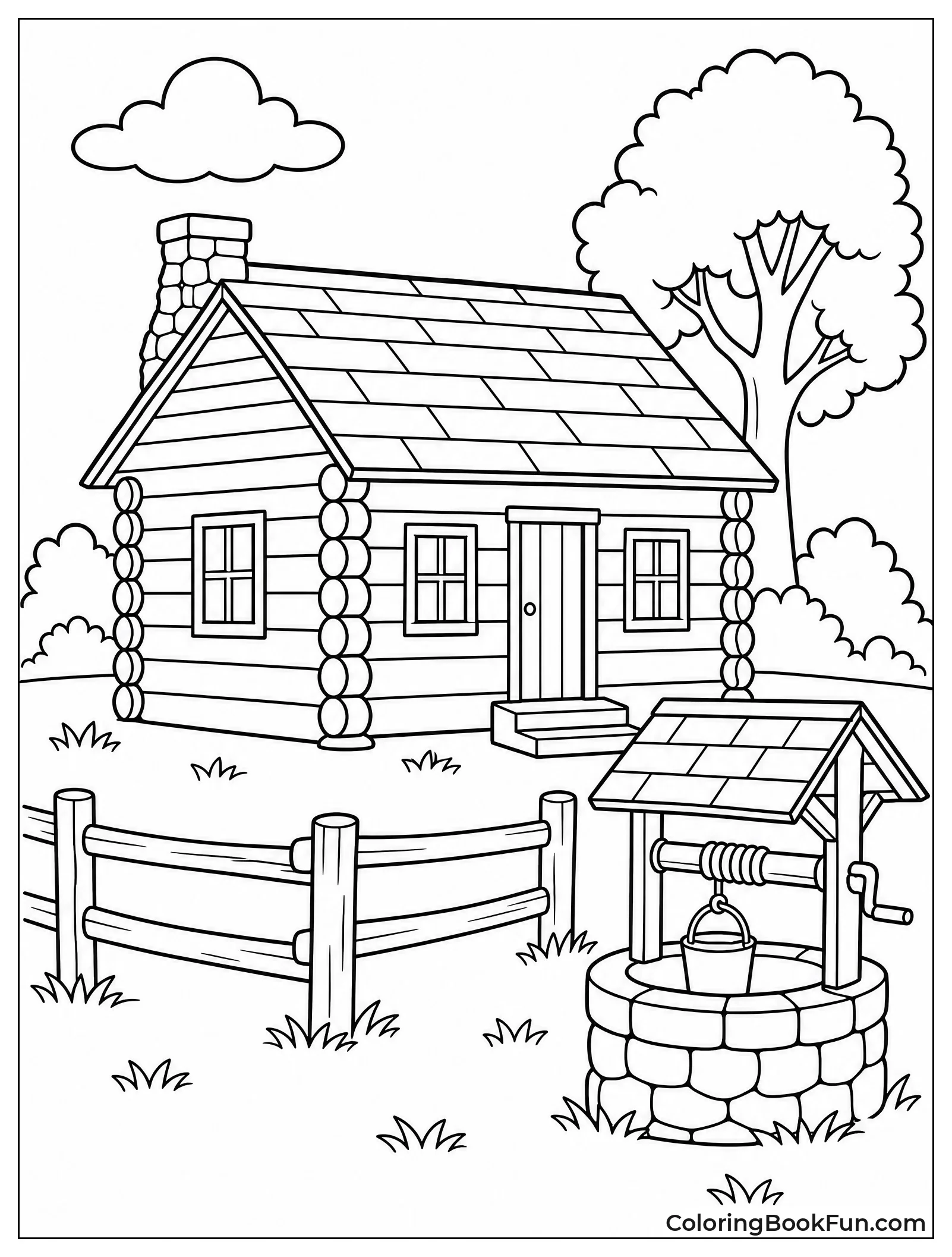 Pioneer Cabin with Wood Fence