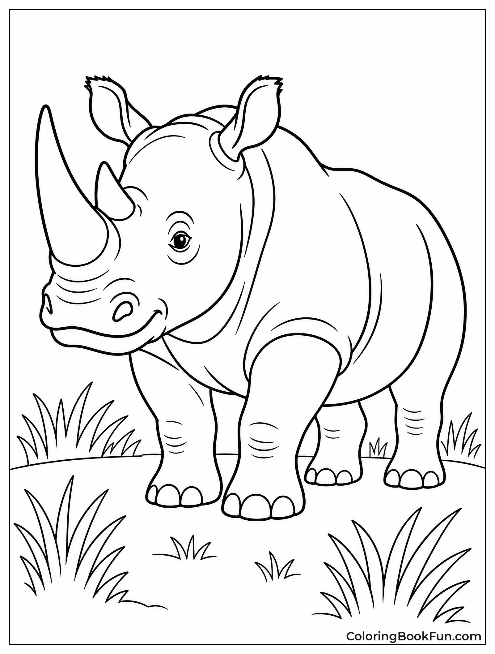 White Rhino Eating Green Grass