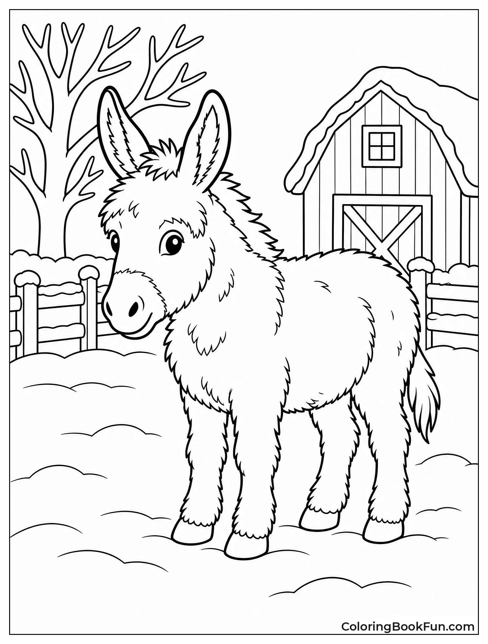 Donkey Stands in Snow