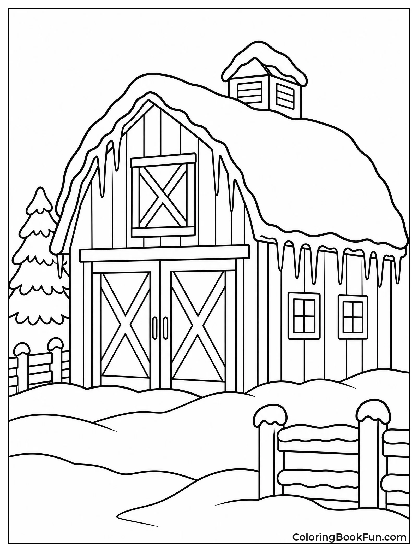 Winter Barn Covered in Snow