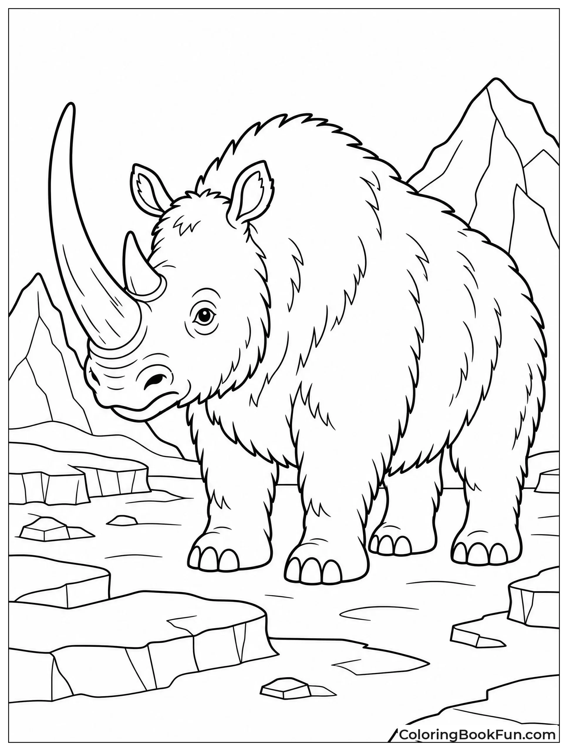 Woolly Rhino Walking on Snow