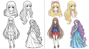 long hair anime girl coloring pages
