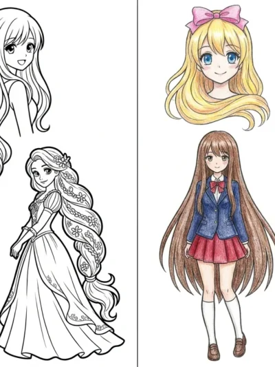 Long Hair Anime Girl coloring pages