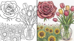 realistic flower coloring pages
