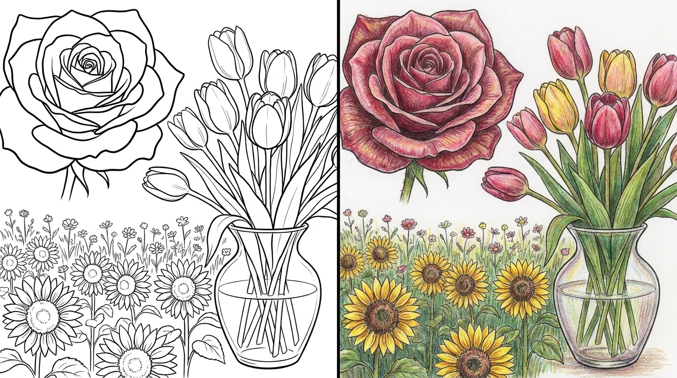 realistic flower coloring pages