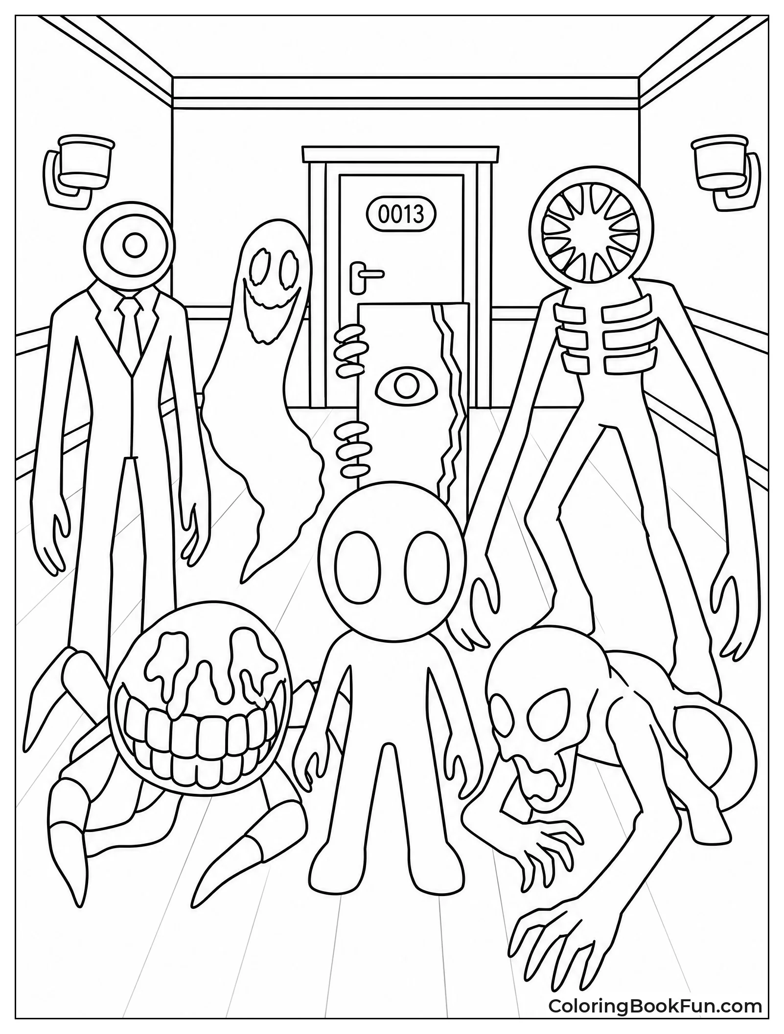 Monsters Gathered in Dark Hallway