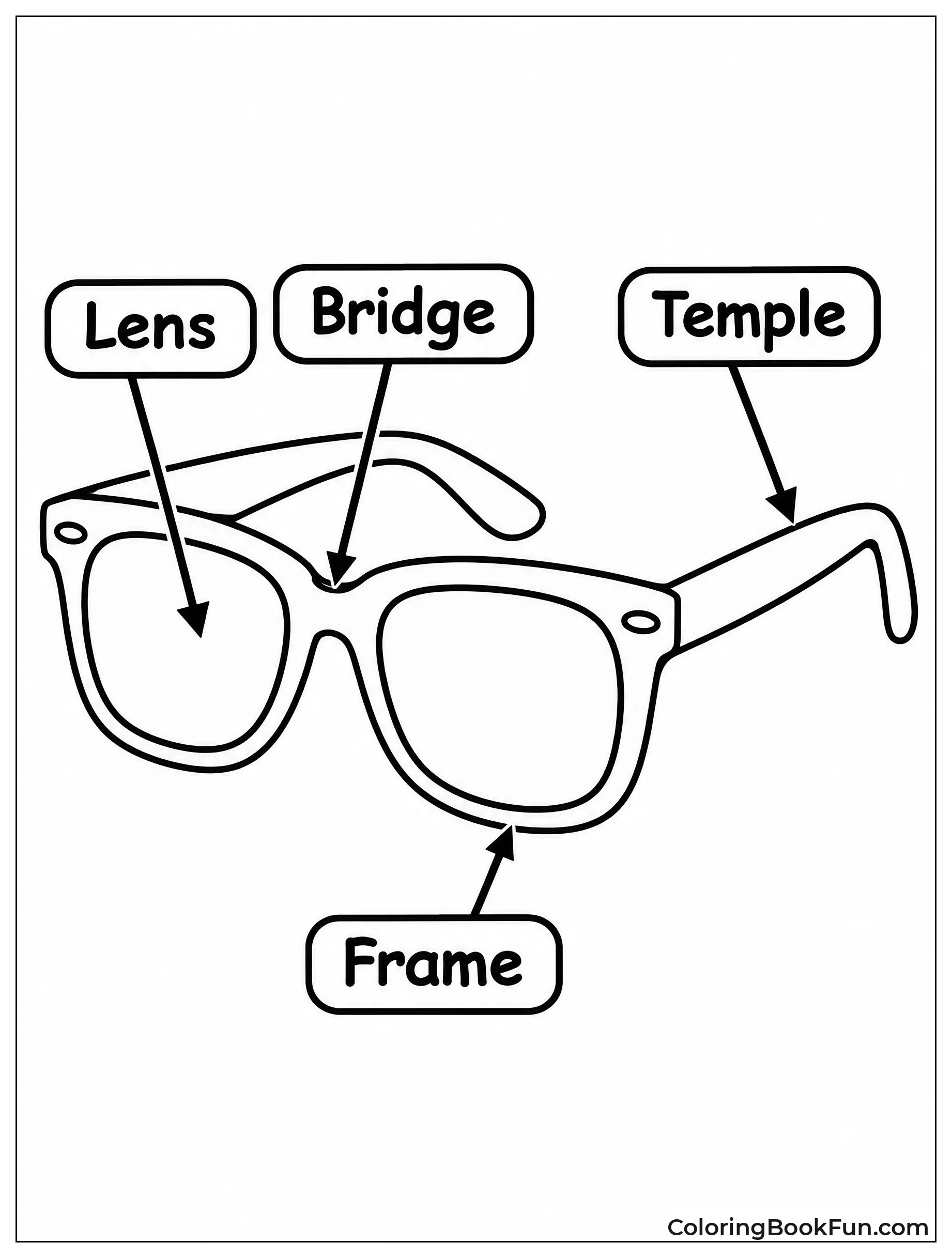 Labeled Diagram of Sunglasses Parts