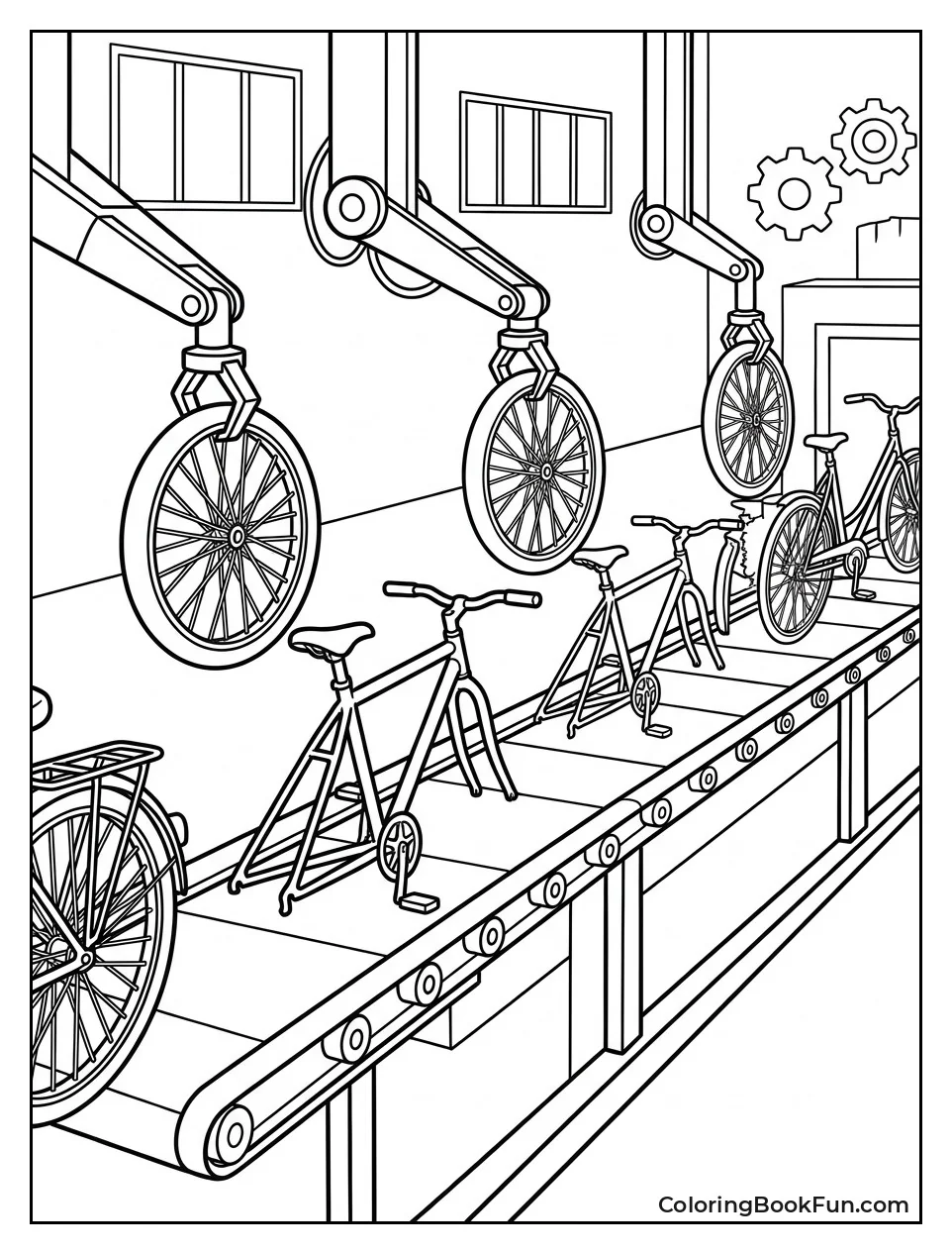 Bikes Being Built on Assembly Line