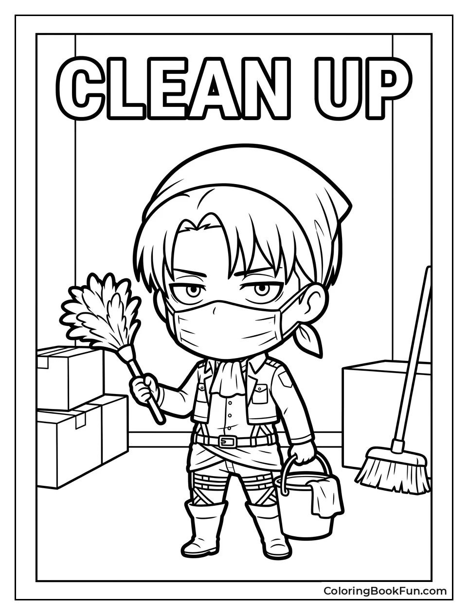 Chibi Levi Cleaning with Duster