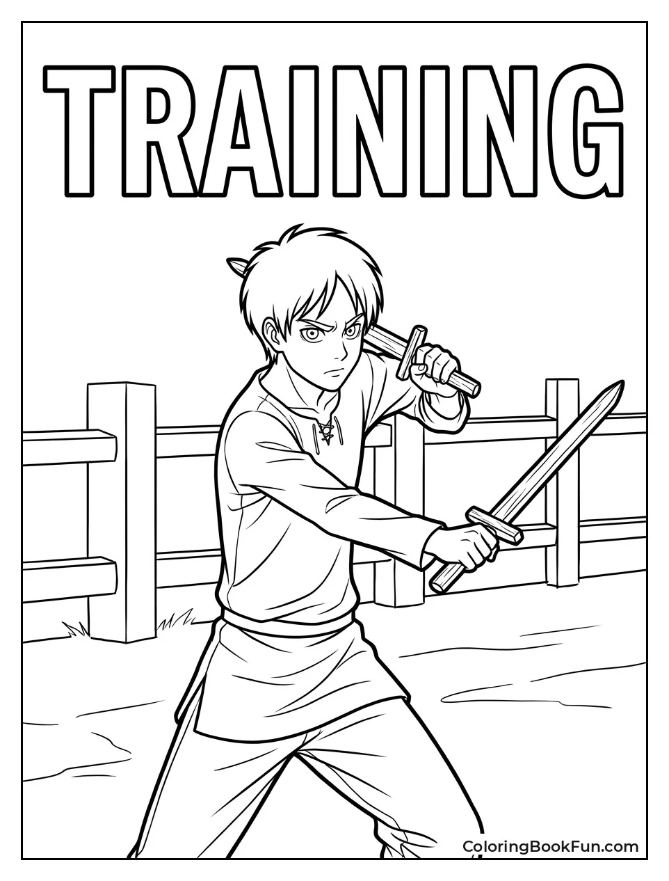 Young Eren Practicing with Training Blades