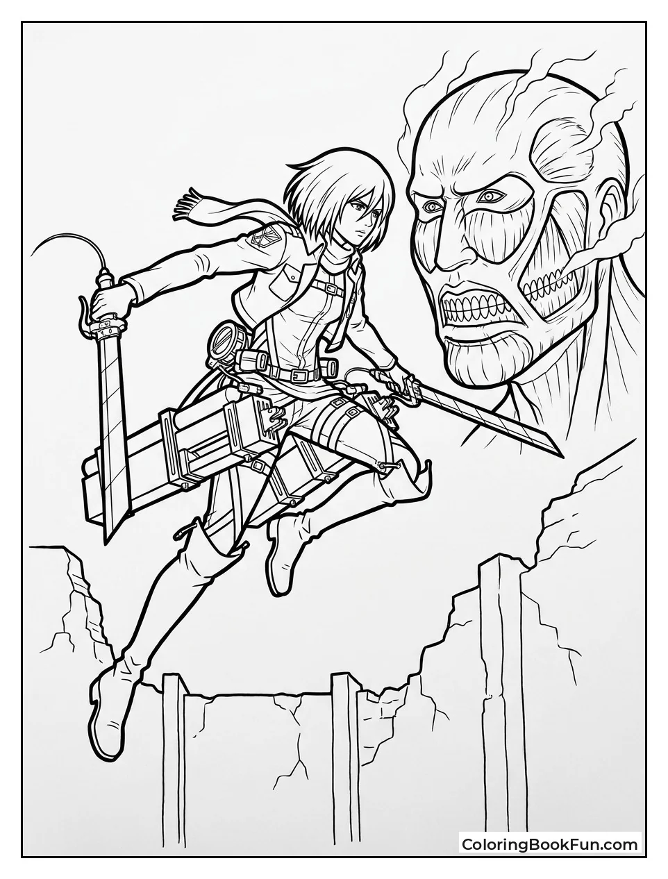 Mikasa Swinging Swords at Titan