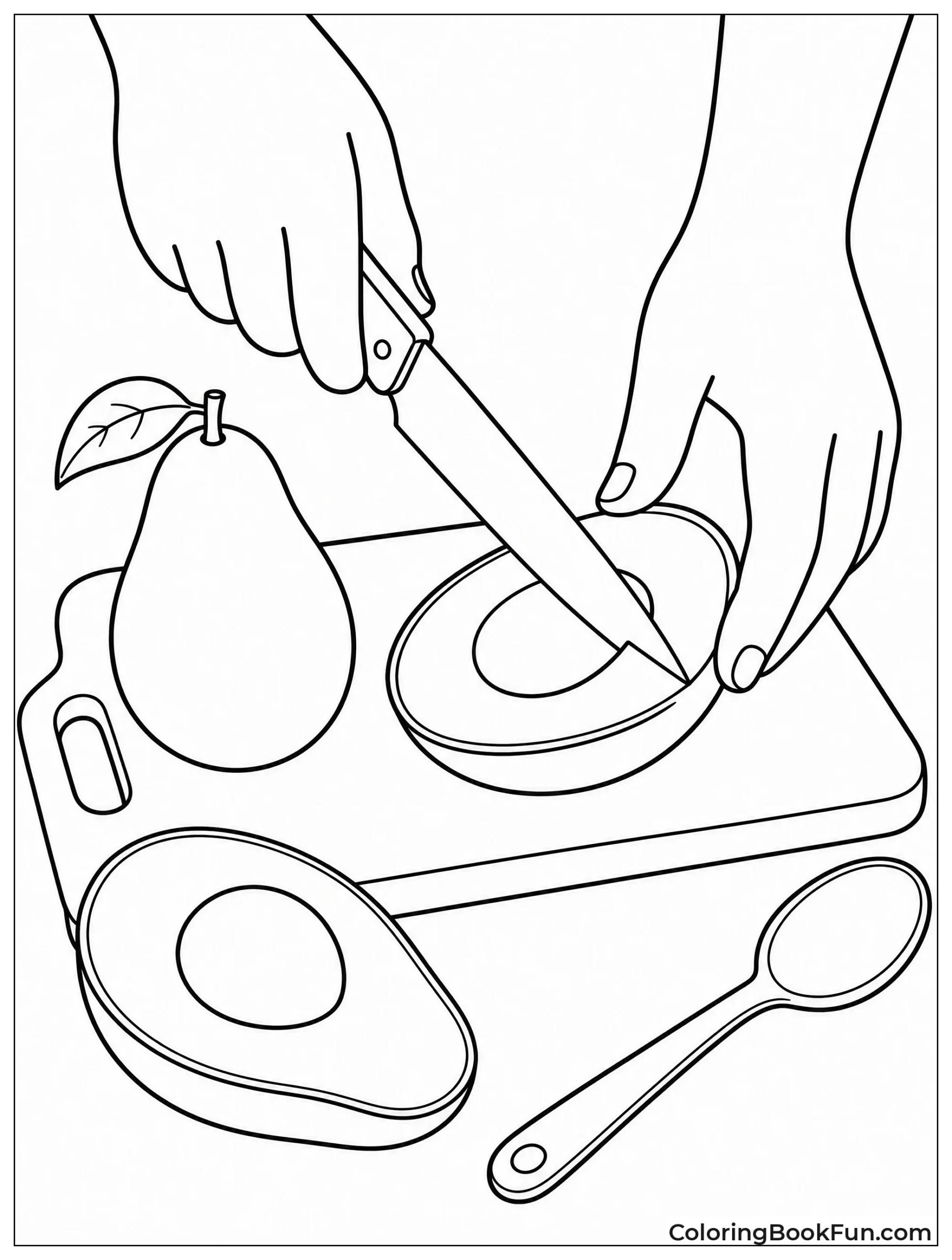 Hands Slicing Avocado on Board