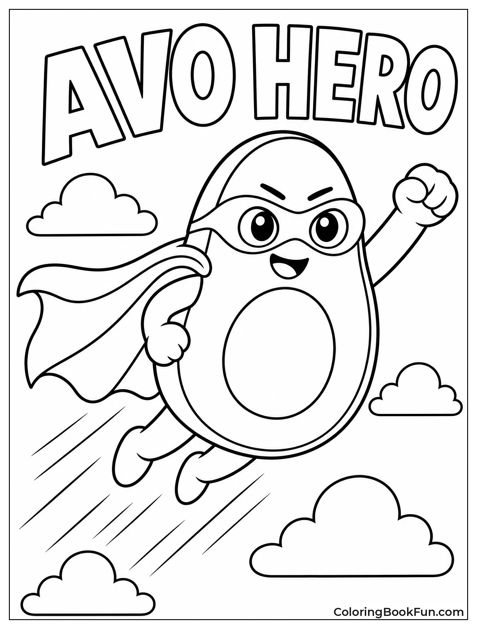 Superhero Avocado Flying Through Sky