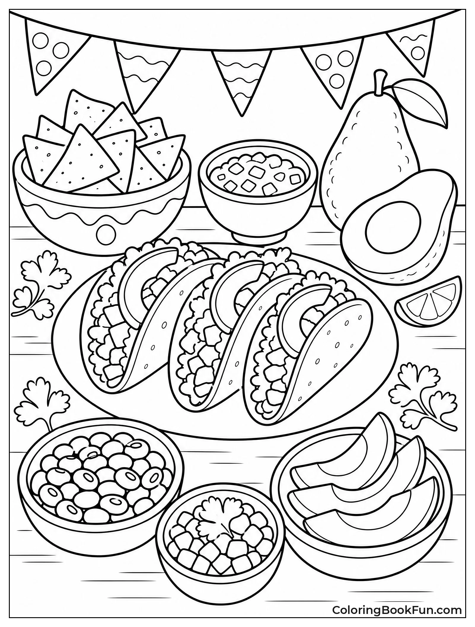 Table Spread with Tacos and Avocado