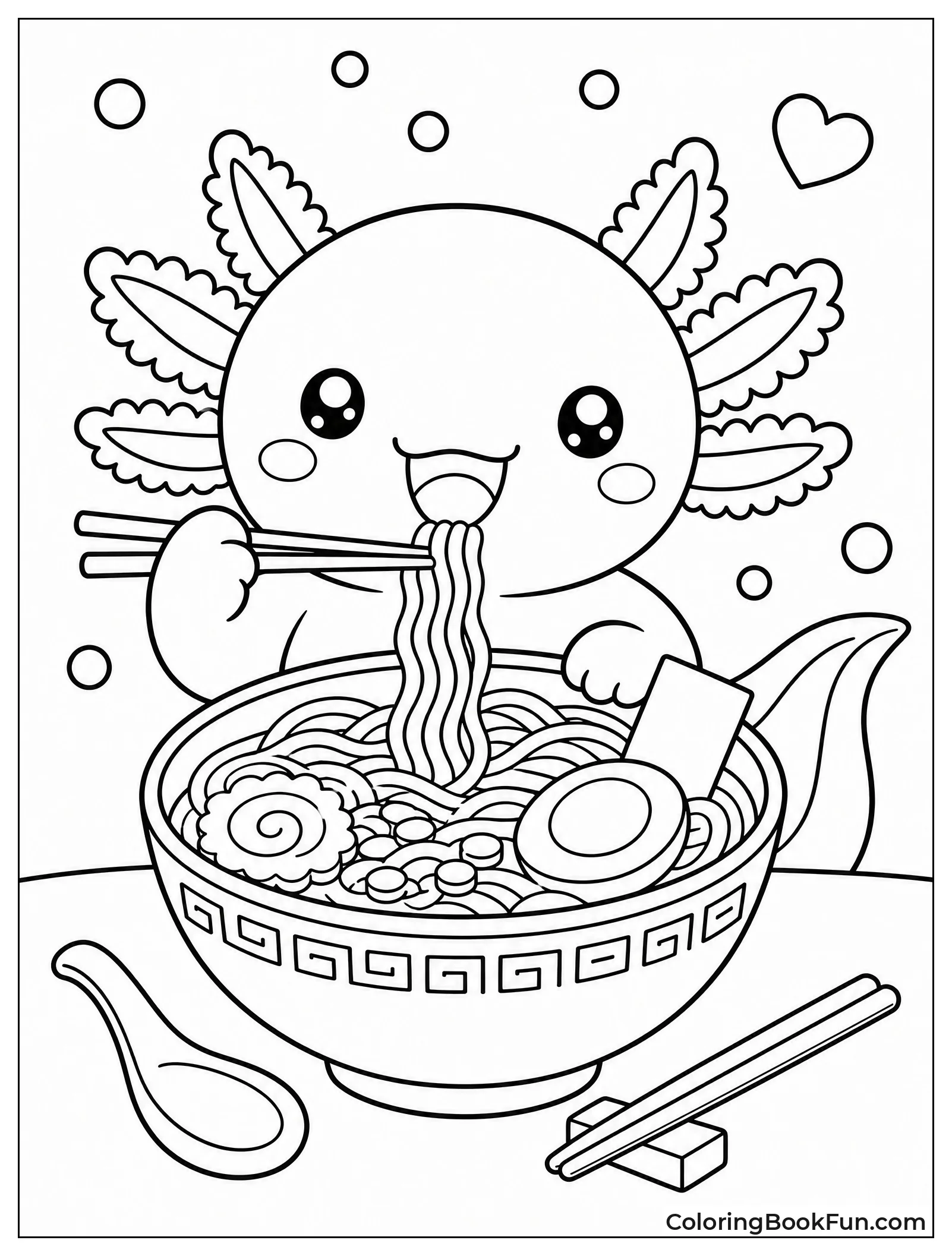 Cute Axolotl Eats Ramen Happily
