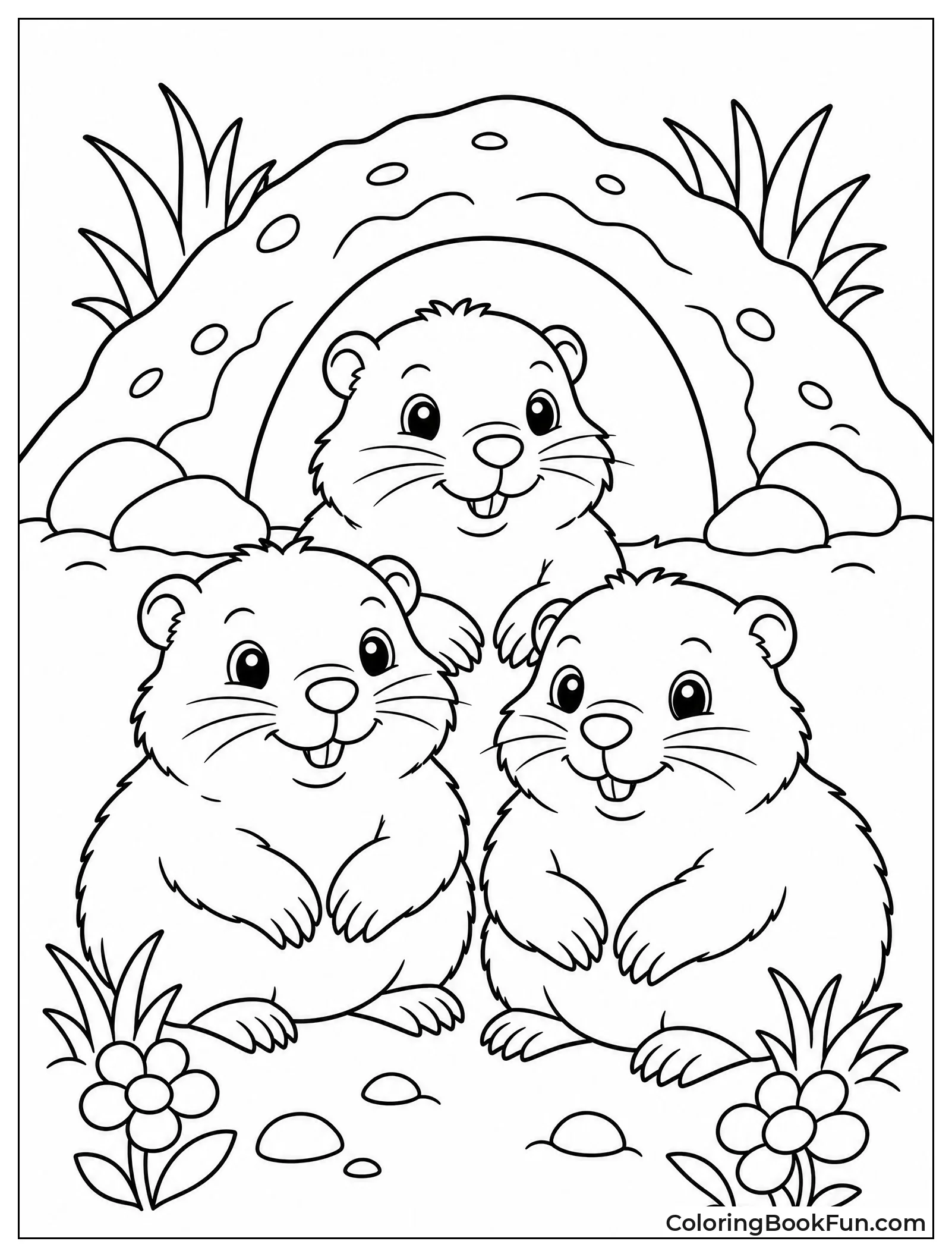 Three Baby Groundhogs Huddled Together