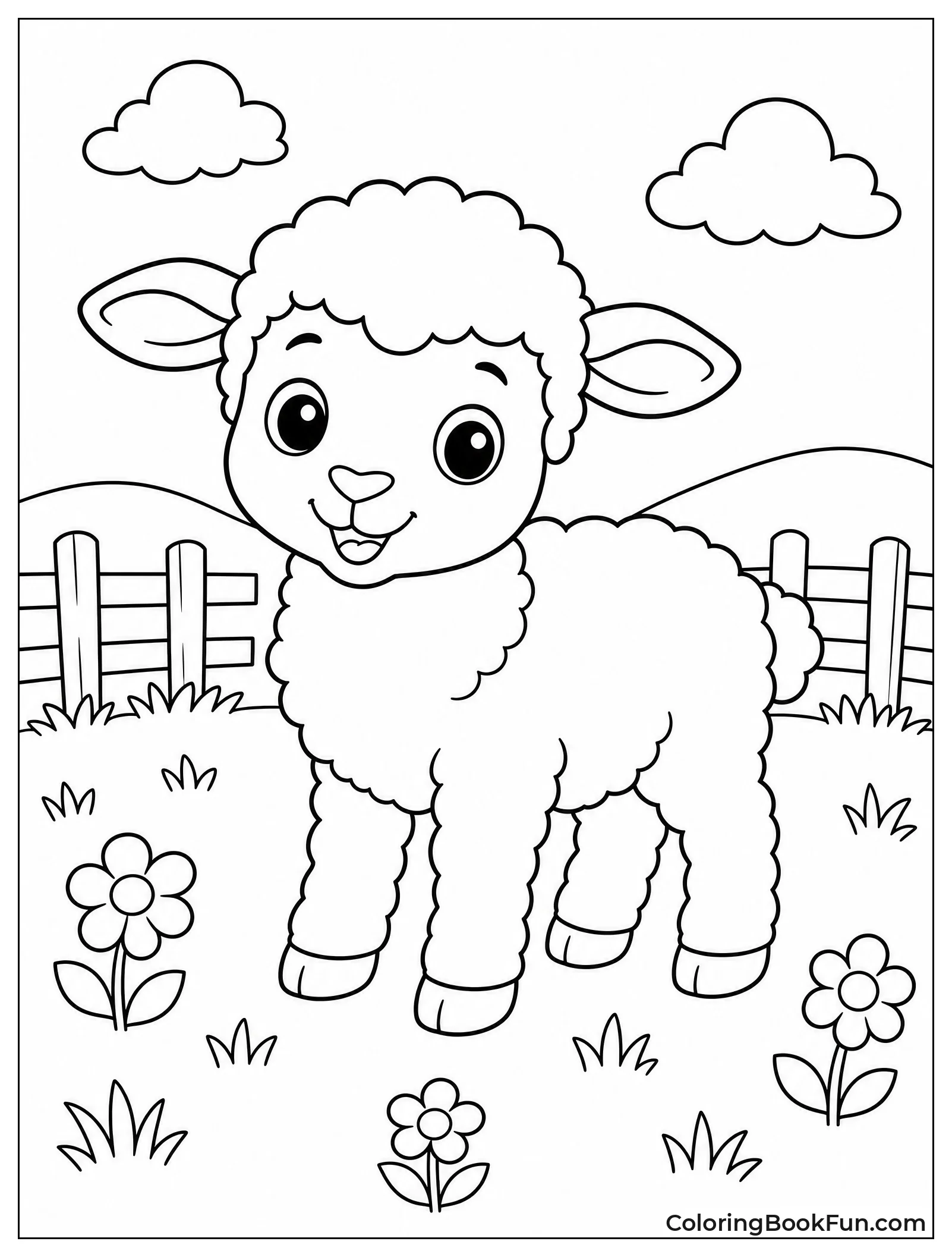 Baby Lamb Standing in Meadow