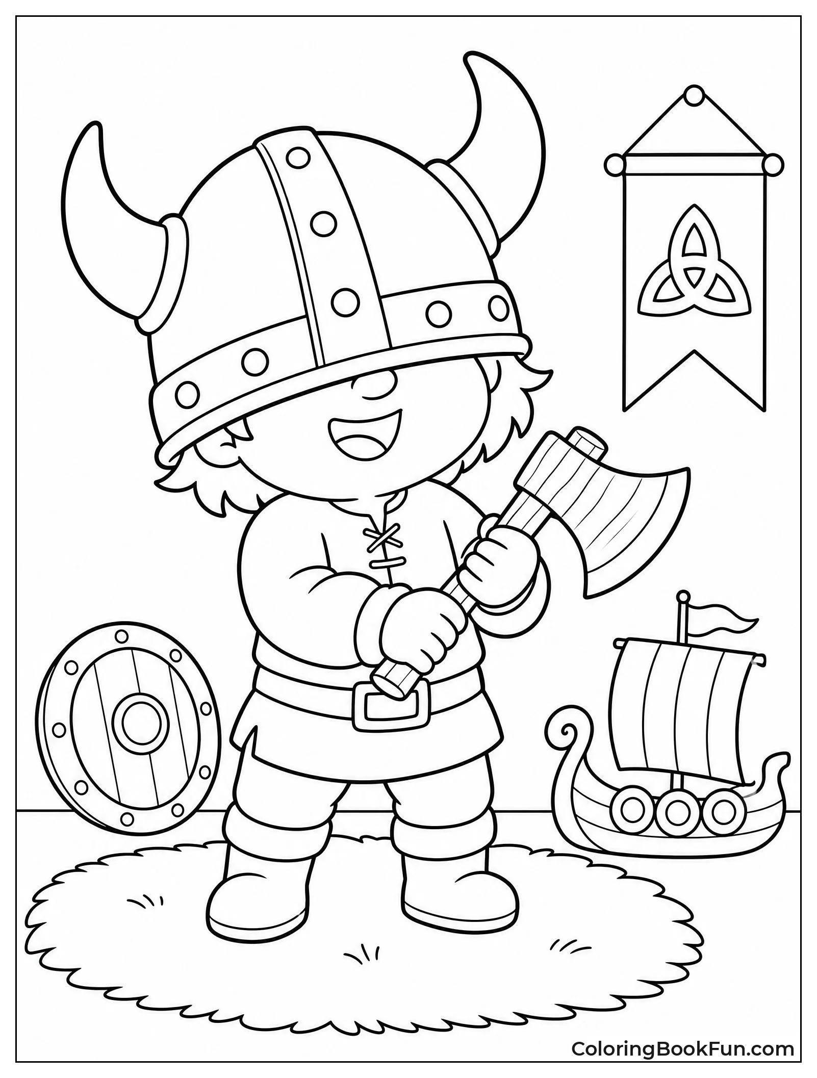 Toddler Plays with Wooden Axe