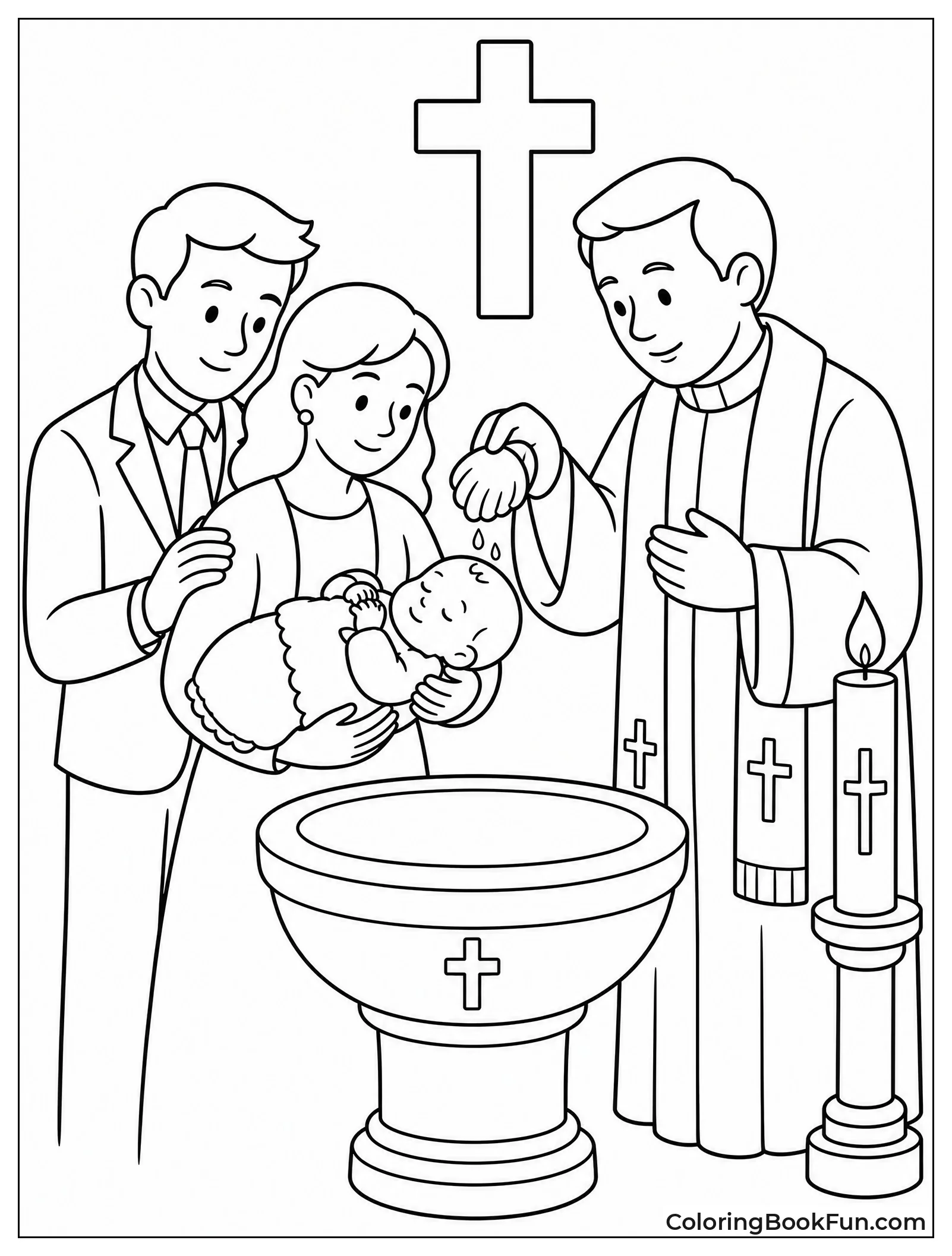 Godparents Holding Baby at Font