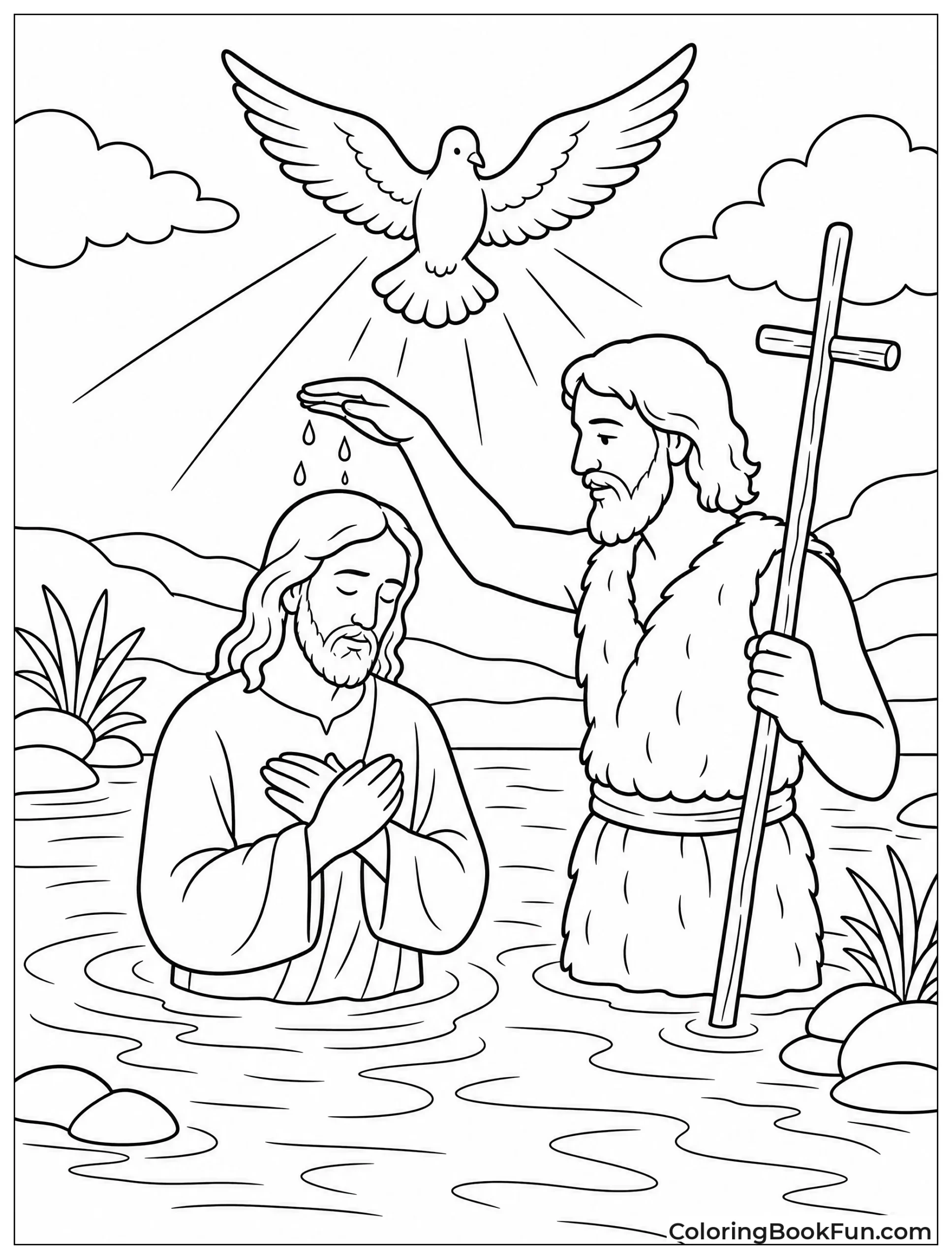 Jesus Baptized as Dove Flies Down