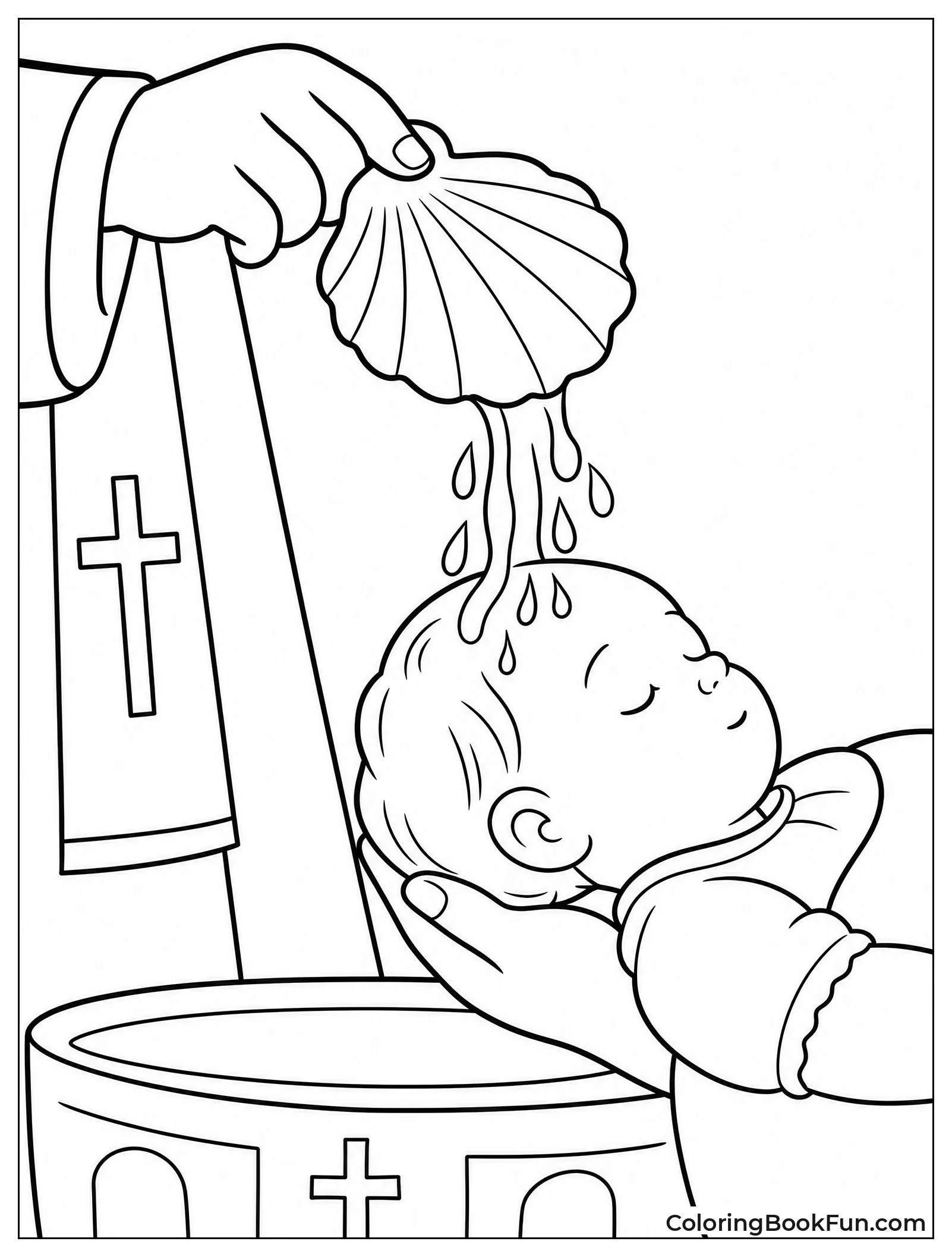 Shell Pouring Water over Baby