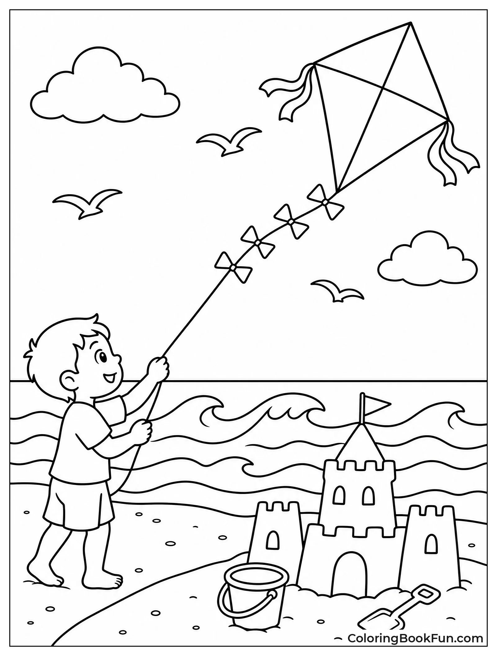 Kite Soars over Beach Waves