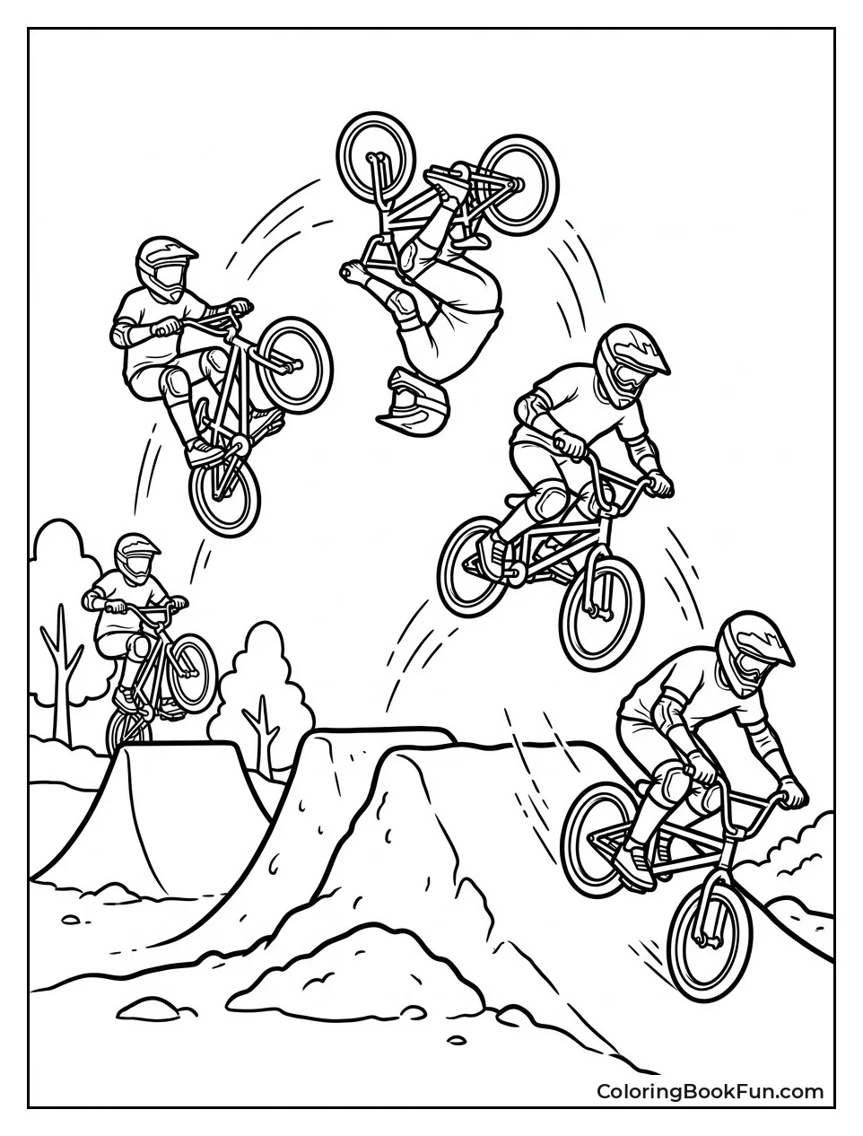 BMX Bikes Jumping on Dirt Course
